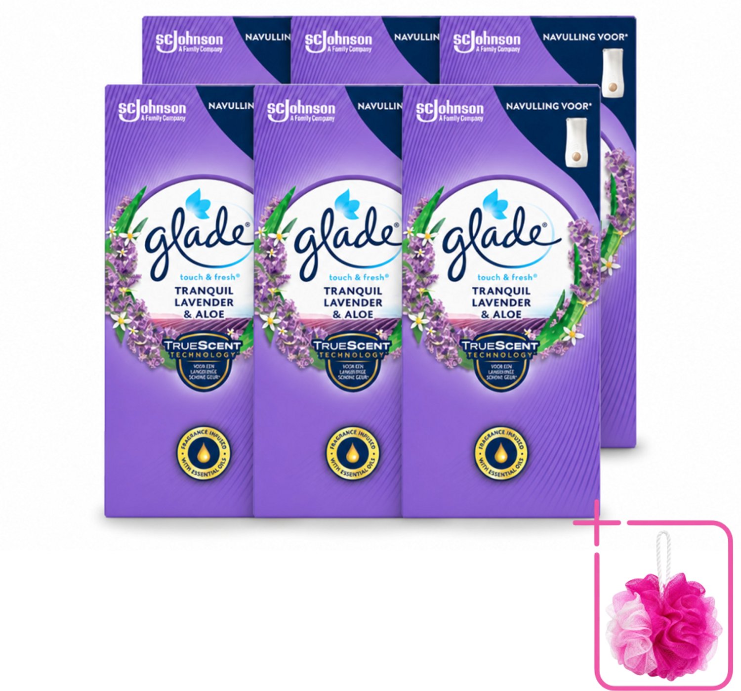 6 x Glade – Touch & Fresh Navulling – Tranquil Lavender & Aloe – 10 ml - Bulkverpakking - Lavendel en aloë luchtverfrisser - Douchemop - Compacte geurboost