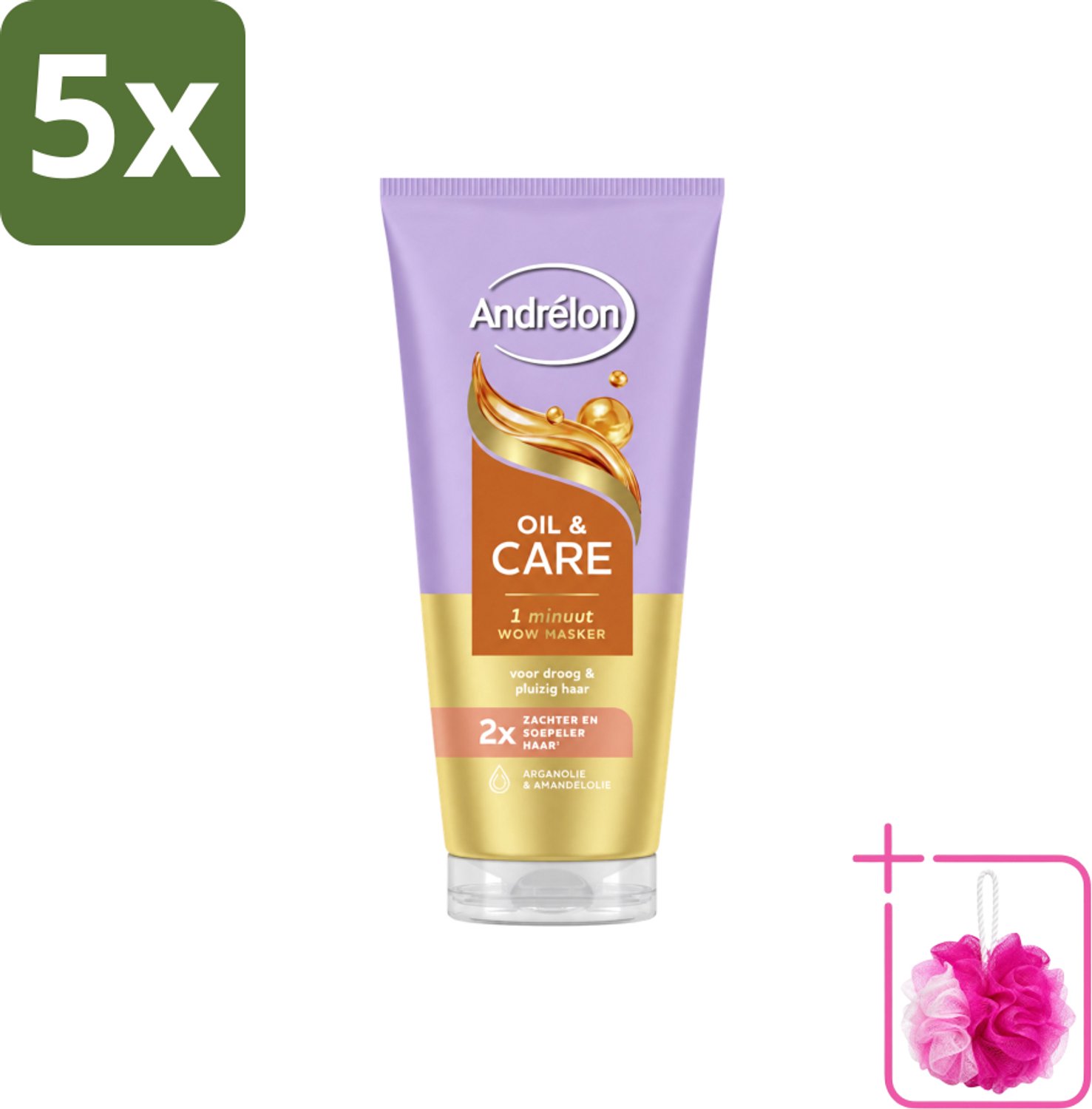 5 x Andrélon – Haarmasker WOW – Oil & Care – 180 ml - Bulkverpakking - Haarmasker - Douchemop - Haar verzorging