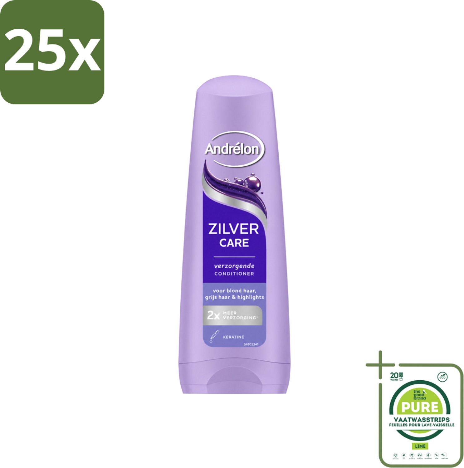 25 x Andrélon – Conditioner – Zilver Care – 200 ml - Grootverpakking - Vaatwasstrips - Blond Haar Verzorging - Grijs Haar Verzorging - Gehighlight Haar - Keratine Conditioner - Haar Herstel