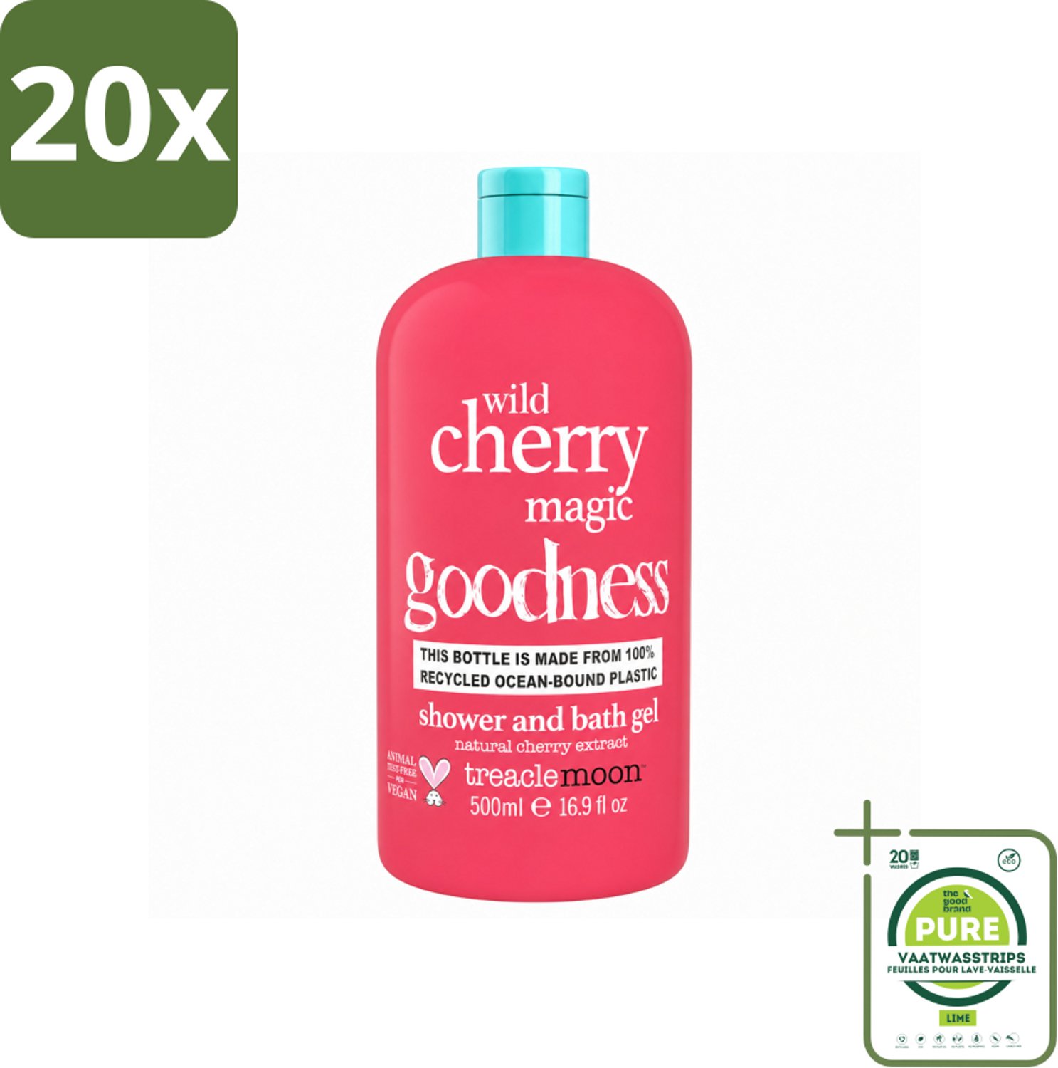 20 x Treaclemoon – Douchegel – Wild Cherry Magic – 500 ml - Grootverpakking - Vaatwasstrips - Douchegel - Kersen Geur - Fruitige Geur - Zachte Huid - Reinigende Douchegel
