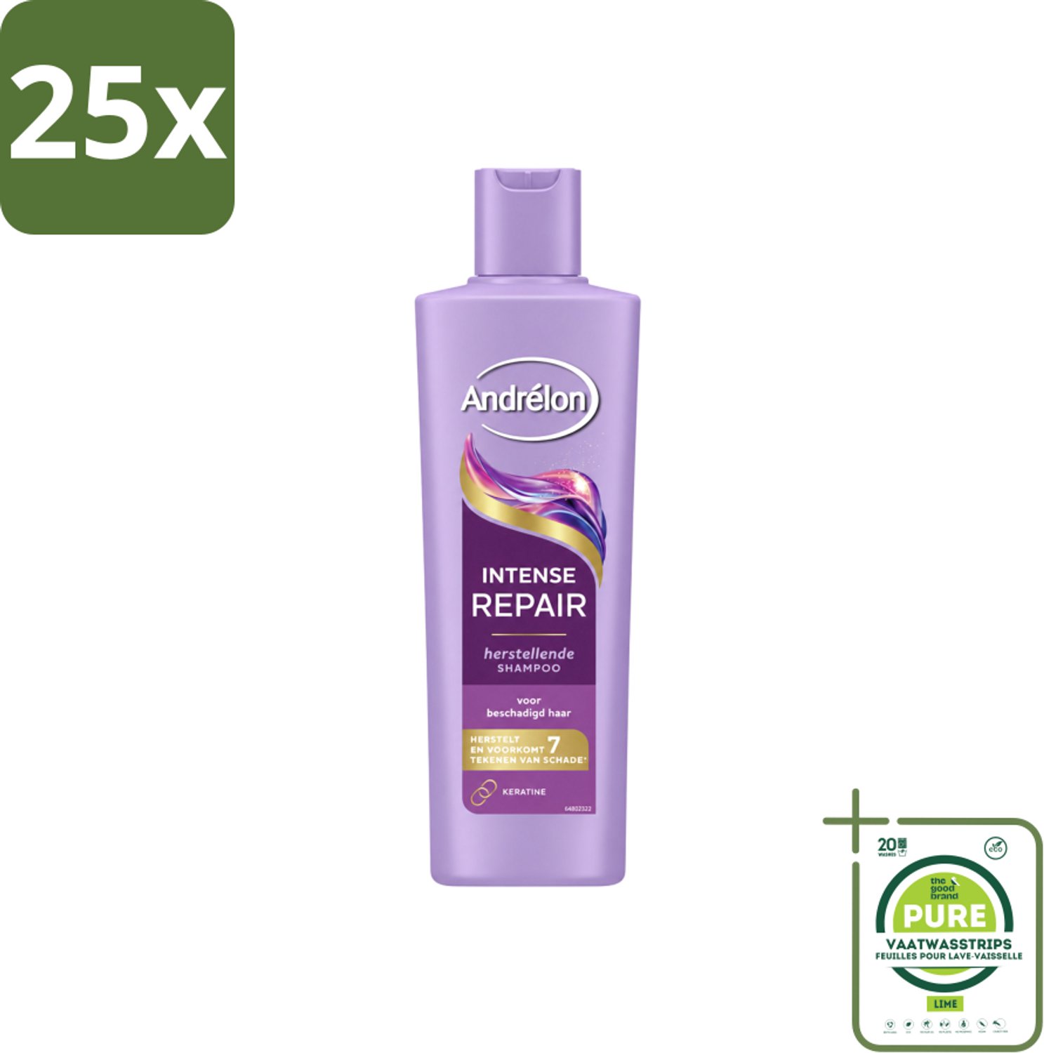 25 x Andrélon – Shampoo – Intense Repair – 250 ml - Grootverpakking - Vaatwasstrips - Haar Herstellen - Beschadigd Haar - Keratine Shampoo - Haar Beschermen - Haar Herstel