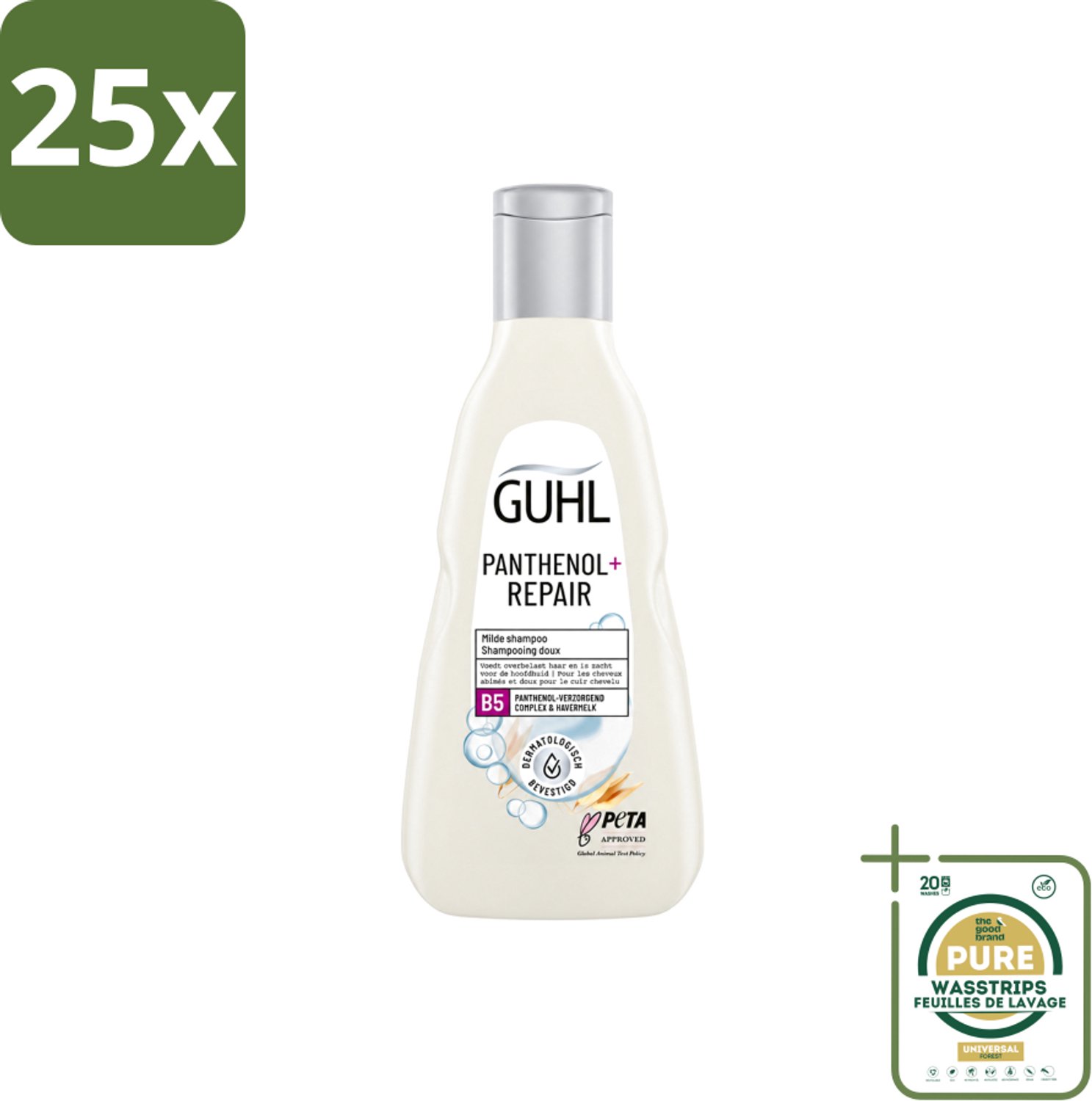 25 x Guhl – Shampoo – Panthenol+ Repair – 250 ml - Wasstrips - Panthenol Shampoo - Herstellend Shampoo - Hydraterend Haar - Droog Haar Shampoo - Haar Herstel