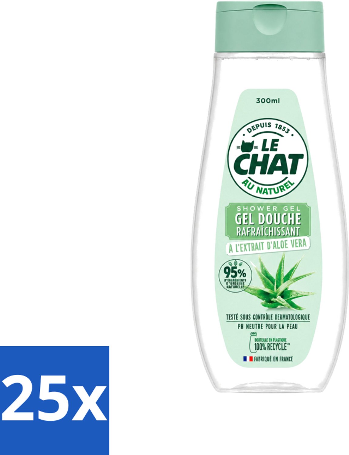 25 x Le Chat - Douchegel - PH Neutraal - Met Extract Van Aloë Vera - Verfrissend - 300 ml - Voordeelverpakking - 25 stuks