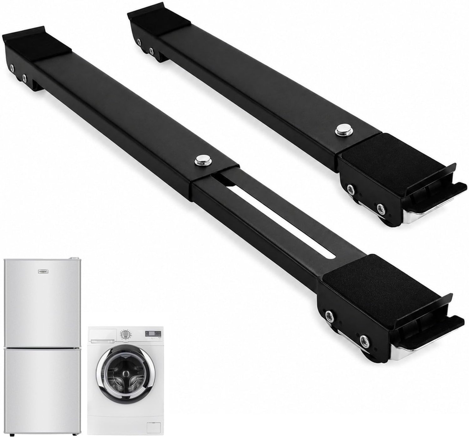 Set van 2 Meubelwielen met Platte Basis voor Wasmachine, Geschikt voor Koelkasten, Banken en Kasten, Maximaal Draagvermogen 200 kg (Zwart)