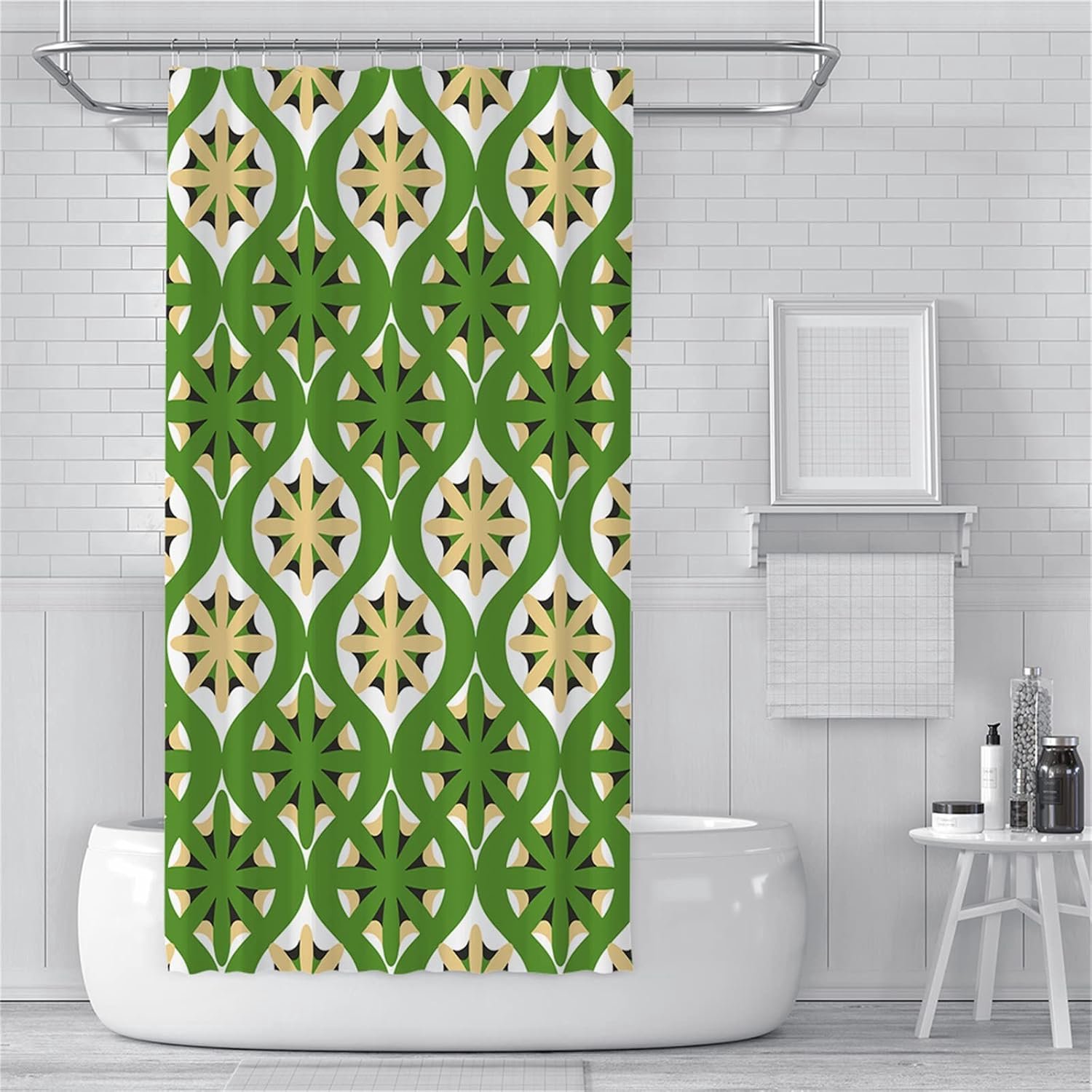 Douchegordijnen, schimmelbestendig, waterdicht, wasbaar, badgordijnen, gewogen met haken, 3D-tuin, buitendouchgordijn, groen Boho