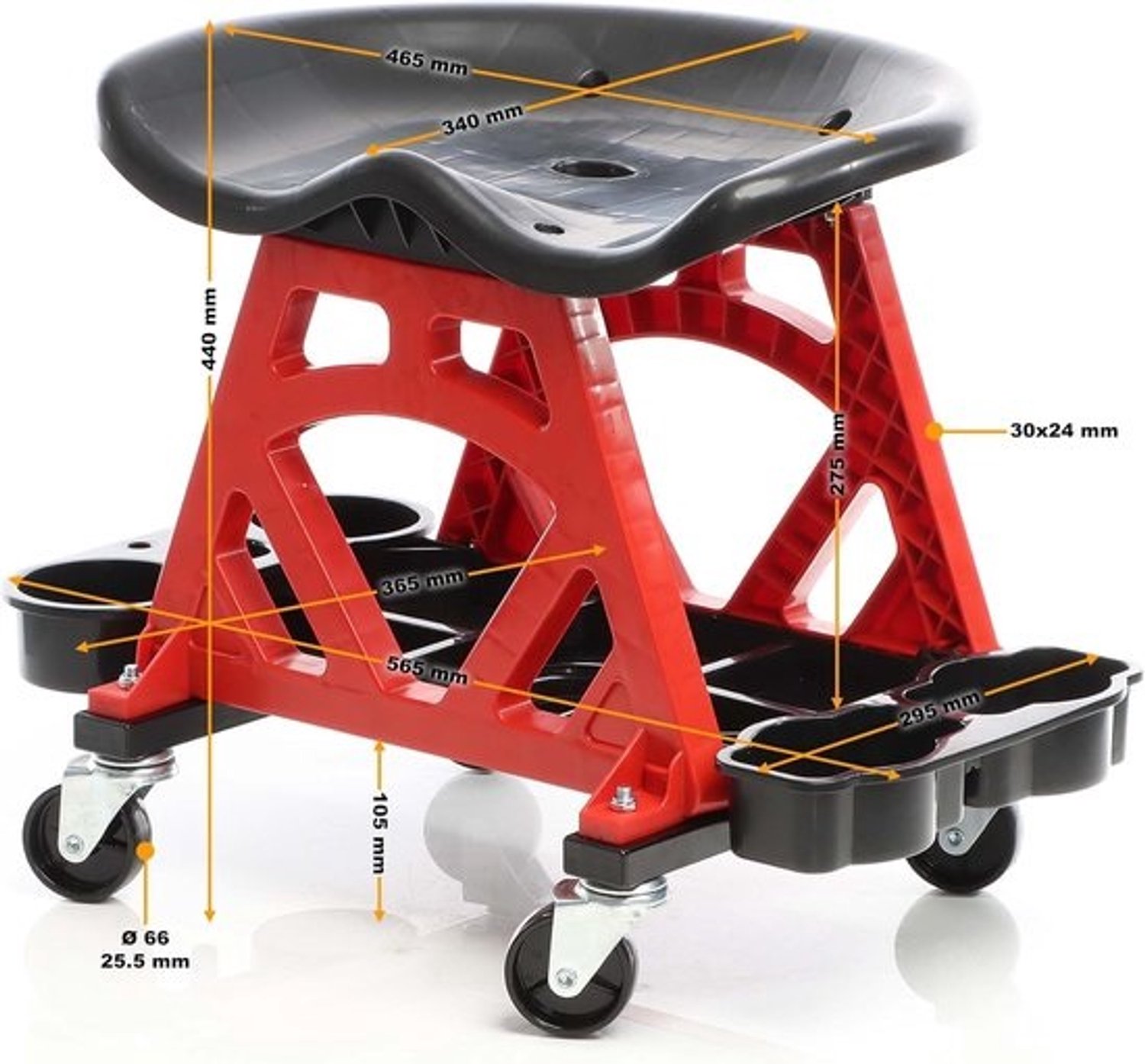 Rolzitje voor de Werkplaats - Werkplaatsstoel op Wielen - Autoreparatie en Tuinieren - 360 Graden Draaibaar - 44 cm Hoogte - Rood