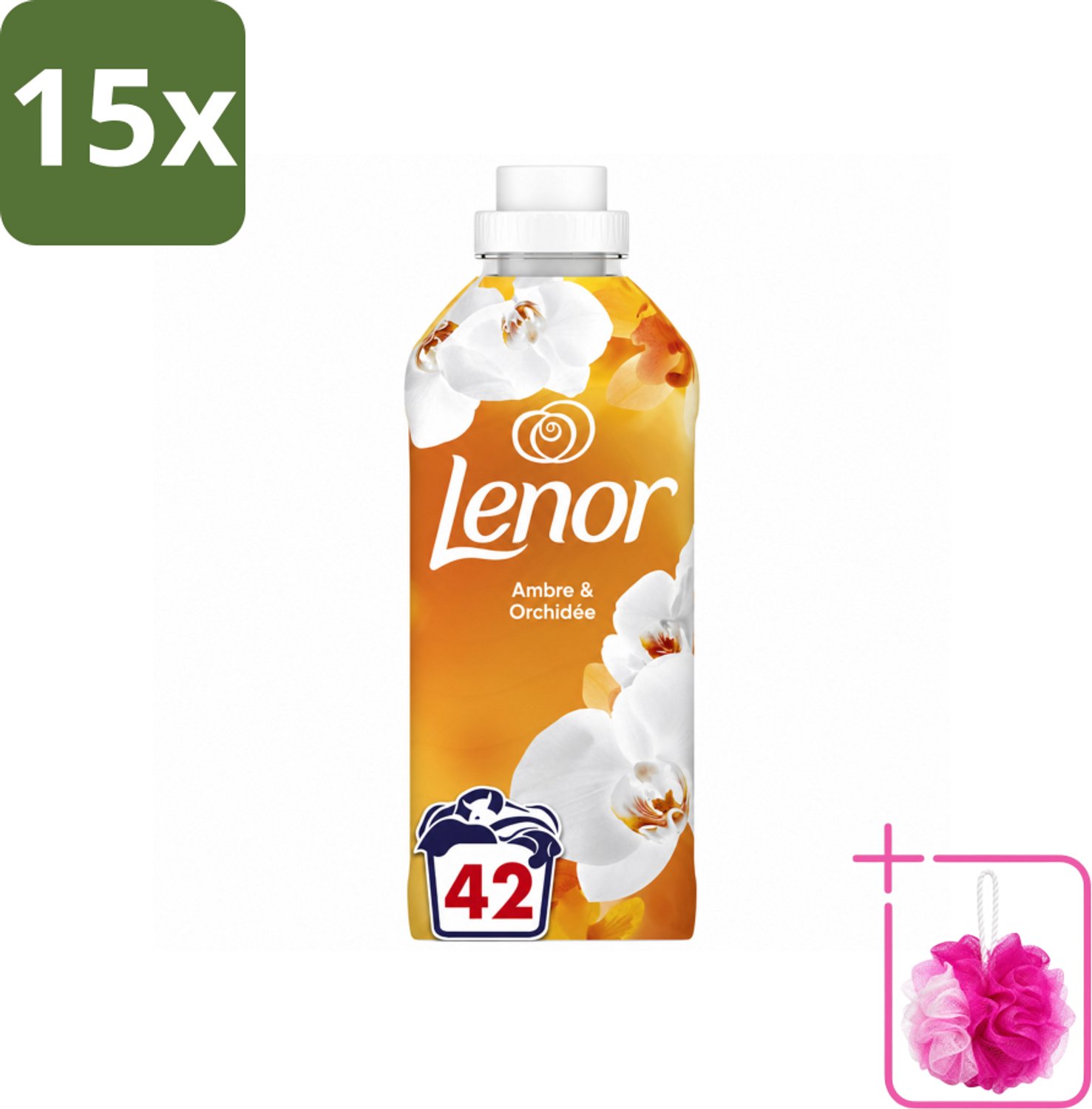 15 x Lenor - Wasverzachter - Amber & Orchidee - Fris & Zacht - 42 Wasbeurten - Bulkverpakking - Wasverzachter - Douchemop - Geur