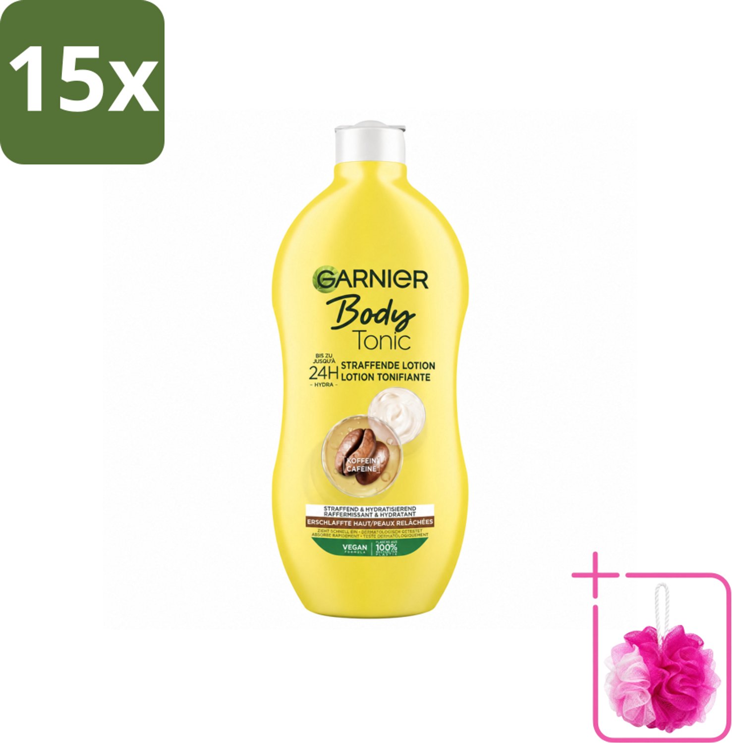 15 x Garnier - Body - Bodylotion - Tonic - Verstevigend & Hydraterend - 400 ml - Bulkverpakking - Bodylotion - Douchemop - Hydratatie