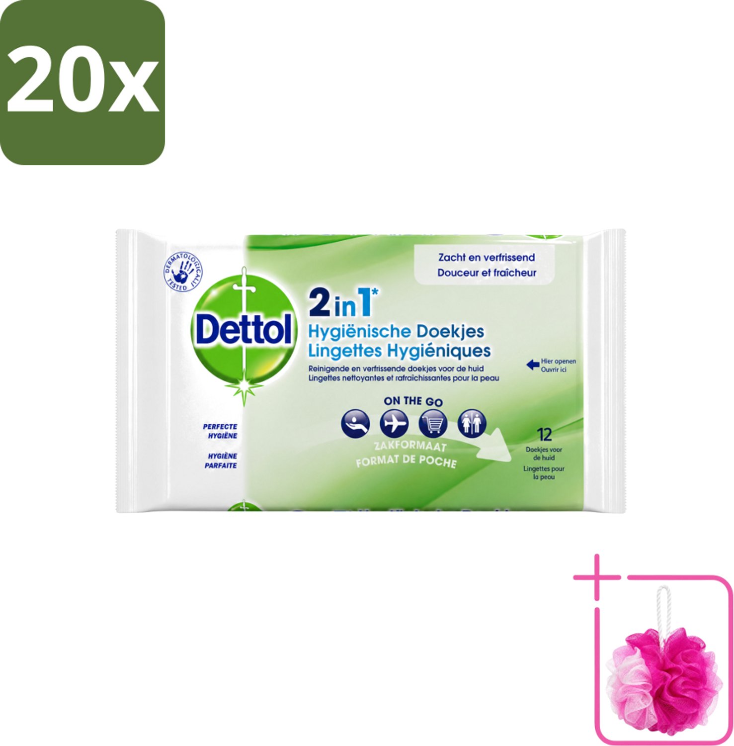 20 x Dettol - Reinigingsdoekjes - 2-in-1 Reiniging & Desinfectie - On the Go - 12 Doekjes - Bulkverpakking - Hygiëne - Douchemop - Reinigen