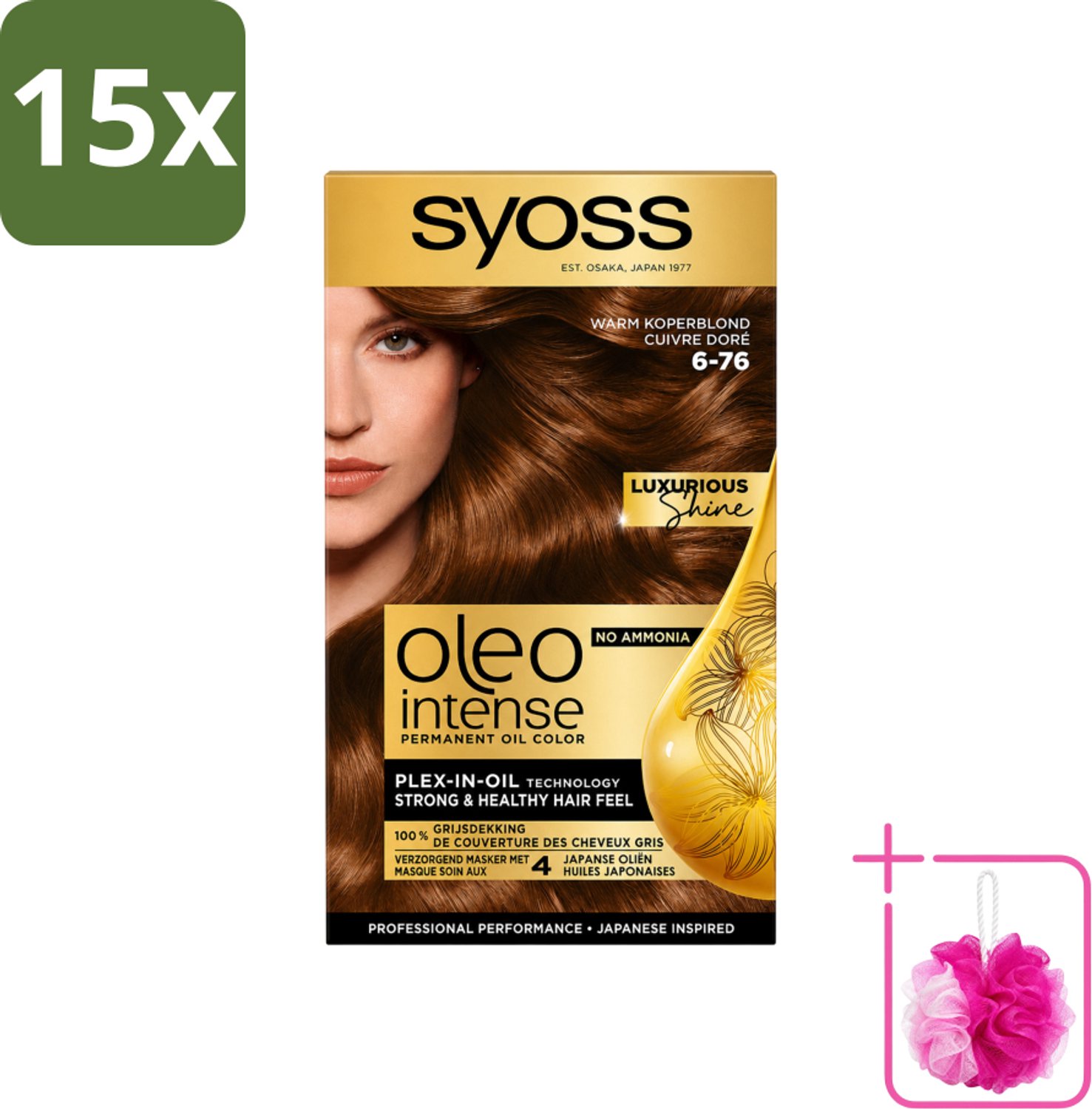 15 x SYOSS - Oleo Intense 6-76 - Haarverf - Permanente Haarkleuring - Warm Koperblond - Langdurige Kleur - Bulkverpakking - Haarkleur - Douchemop - Haarkleuring