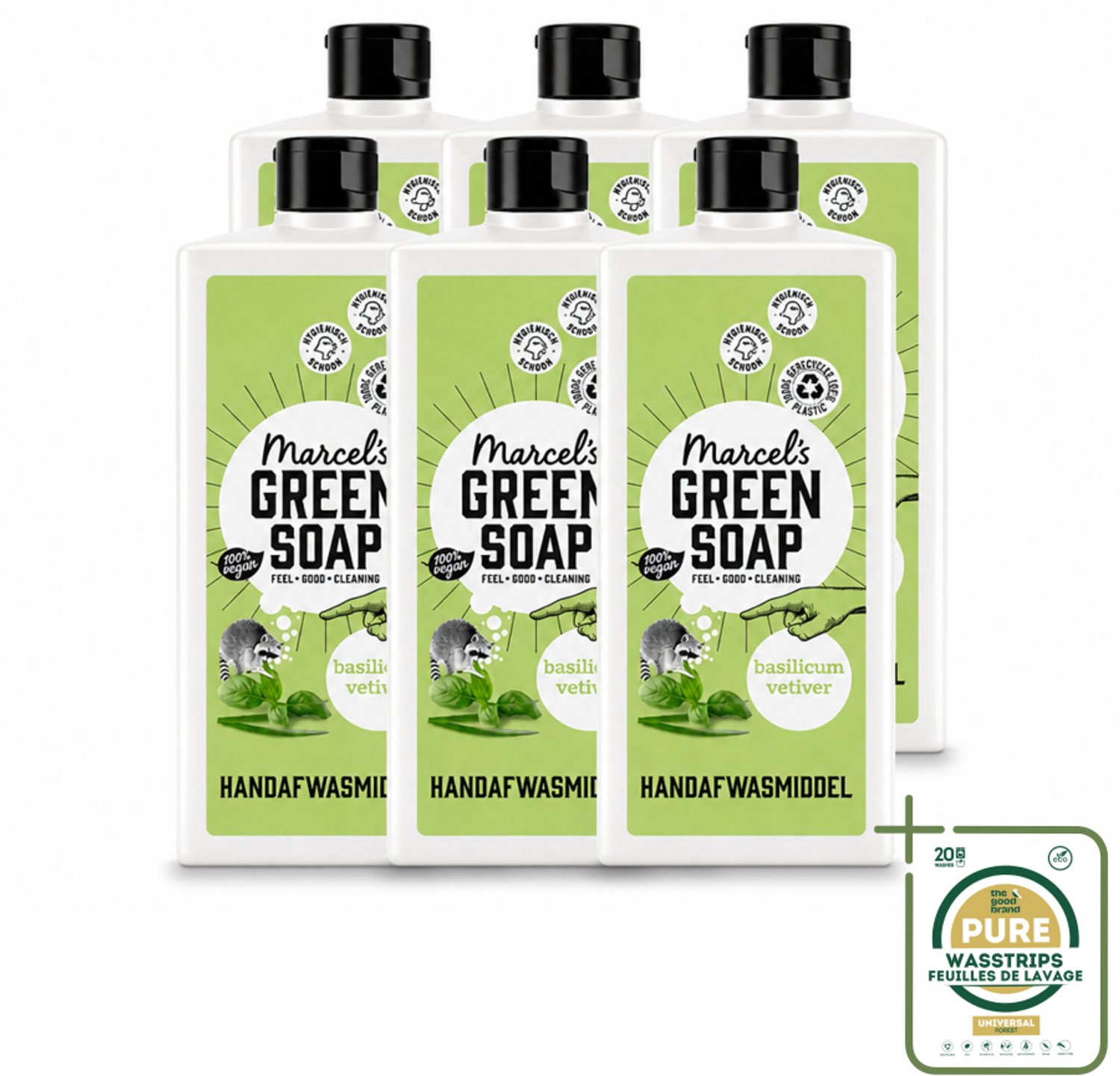 6 x Marcel's Green Soap - Afwasmiddel - Basilicum & Vetiver Gras - Plantaardig & duurzaam - 500 ml - Wasstrips - Afwasmiddel Basilicum Vetiver Gras - Plantaardig Afwasmiddel - Duurzaam Afwasmiddel - Natuurlijk Afwasmiddel - Afwasmiddel Voor Vaat