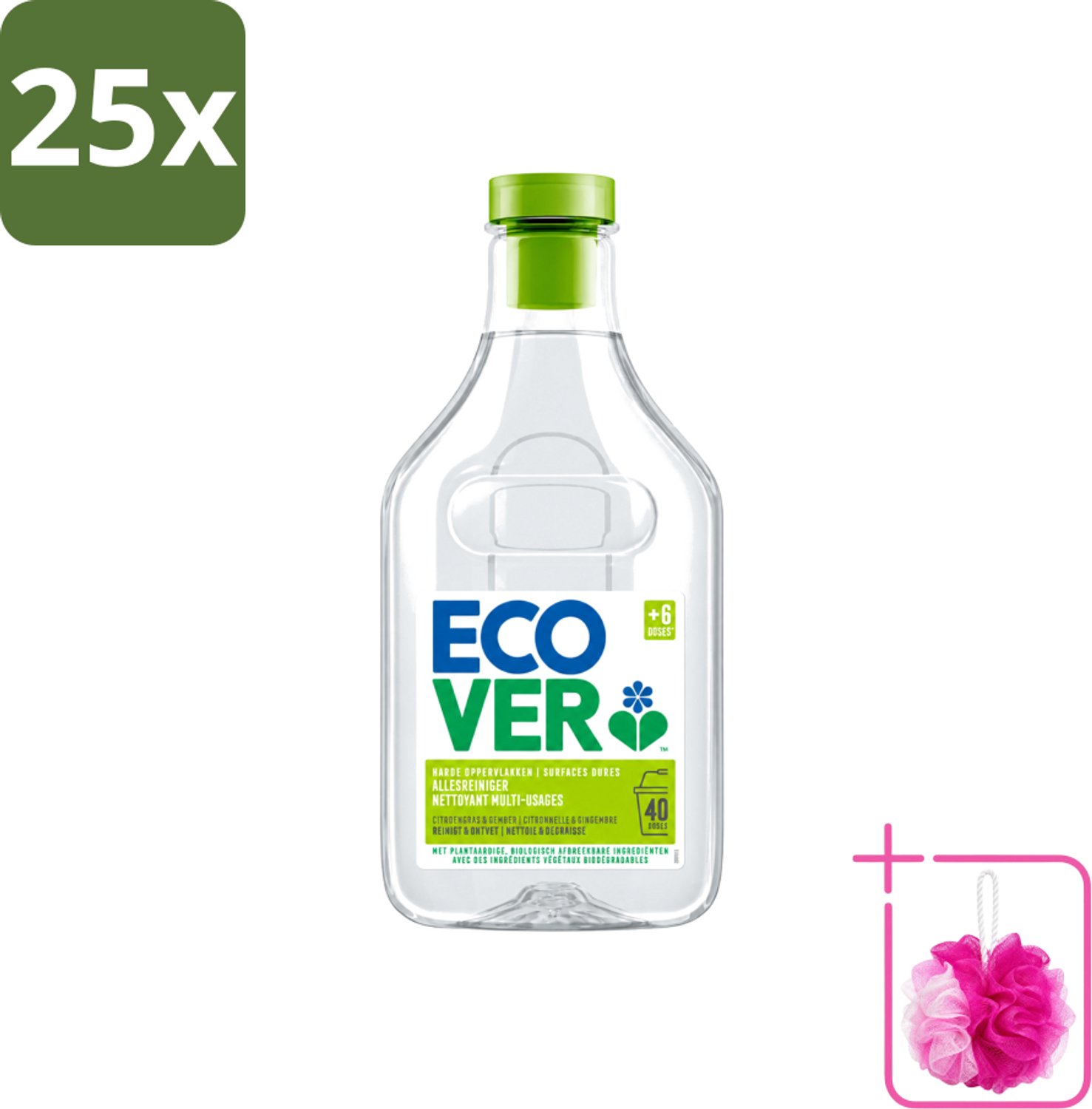 25 x Ecover - Allesreiniger - Citroengras & Gember - 1 liter - Bulkverpakking - Allesreiniger - Douchemop - Citroengras
