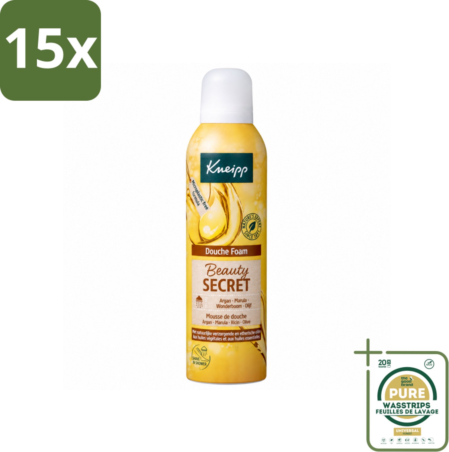 15 x Kneipp - Douche schuim - Beauty Secret - 200 ml - Wasstrips - Douche Schuim - Natuurlijke Oliën - Huid Verzorging - Luxe Geur - Schuim Voor De Douche