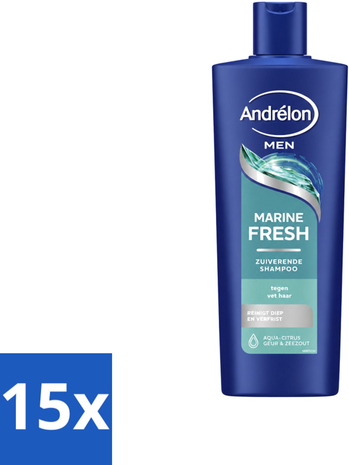 15 x Andrélon – Shampoo – Marine Fresh Men – 400 ml - Voordeelverpakking - 15 stuks