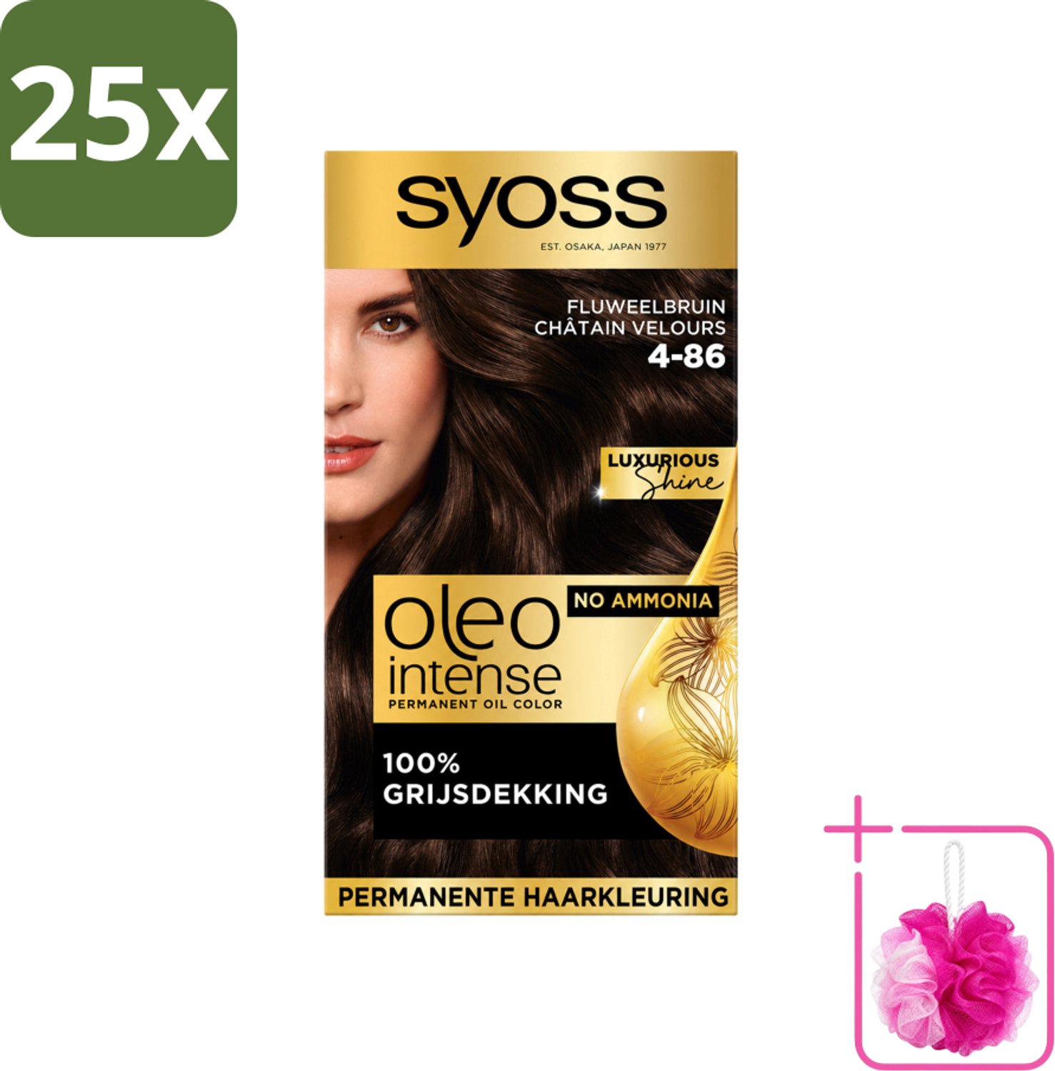 25 x SYOSS - Oleo Intense 4-86 - Haarverf - Permanente Haarkleuring - Fluweelbruin - Langdurige Kleur - Bulkverpakking - Haarkleuring zonder ammoniak - Douchemop - Fluweelbruin