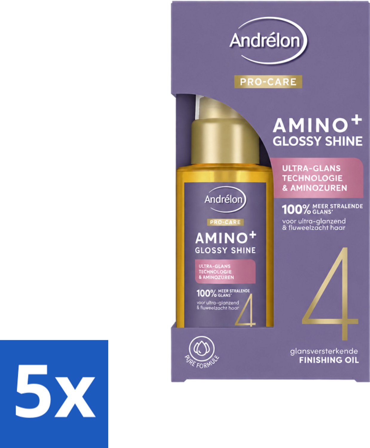 5 x Andrélon – Finishing Oil – Pro Care Amino+ Glossy Shine – 50 ml - Voordeelverpakking - 5 stuks