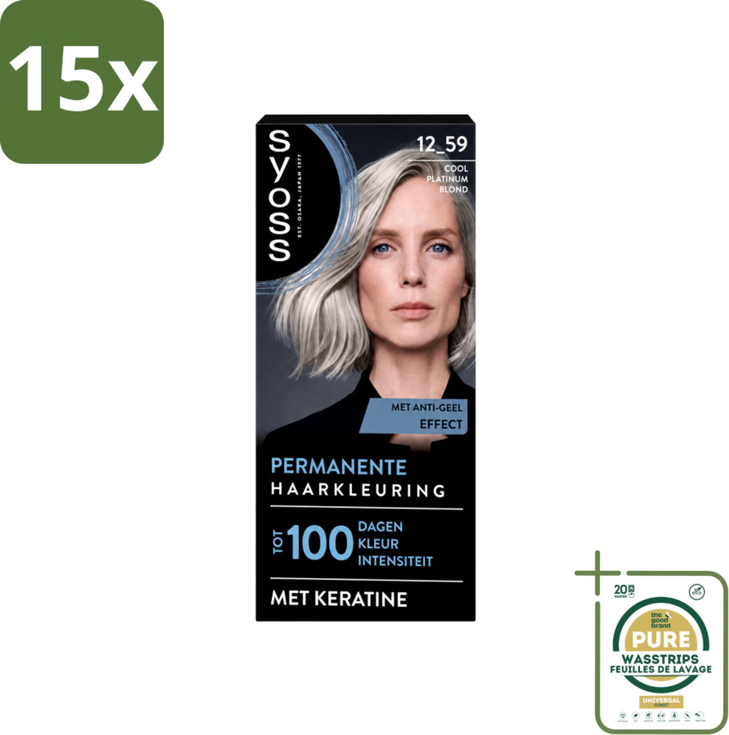 15 x SYOSS - Coloration 12-59 Cool Platinum Blond - Haarverf - Grijsdekking - Vermindert Haarbreuk - Wasstrips - Haarkleur - Haarverf - Grijsdekking - Haarverzorging - Keratine