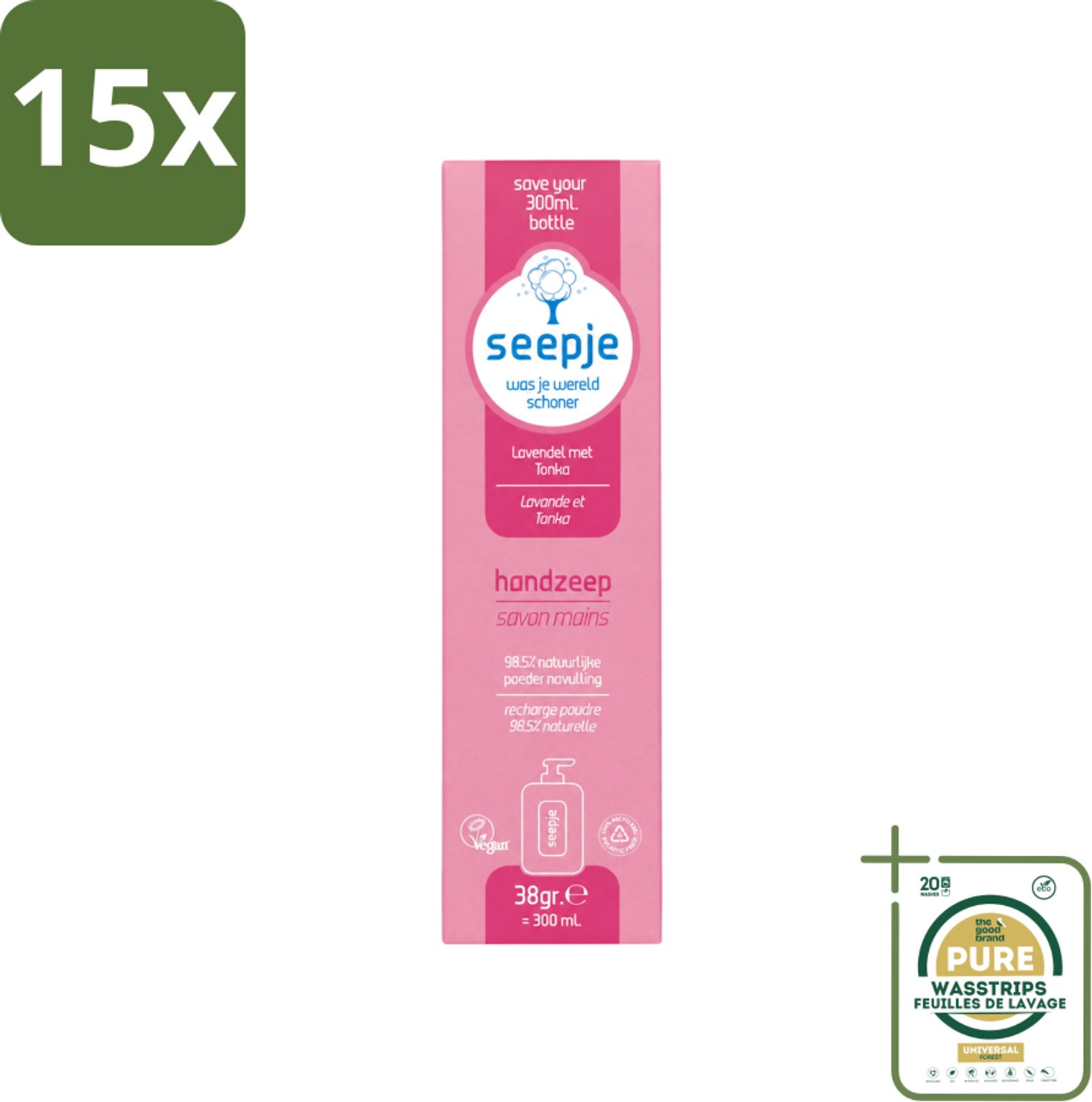15 x Seepje - Handzeep - Rijke Geur en Hydratatie - Lavendel met Tonka - Navulverpakking - 38 g - Wasstrips - Handzeep - Navulverpakking - Handzeep Fles - Handzeep Lavendel - Handzeep Tonka