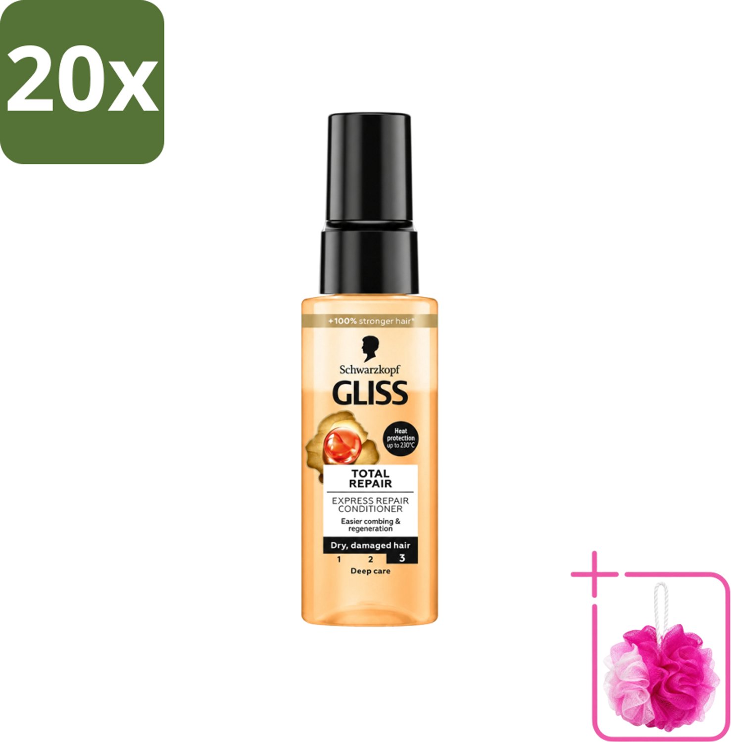 20 x Gliss - Total Repair - Express Repair Conditioner - Deep Care - 70 ml - Bulkverpakking - Haarkracht - Douchemop - Haarherstel