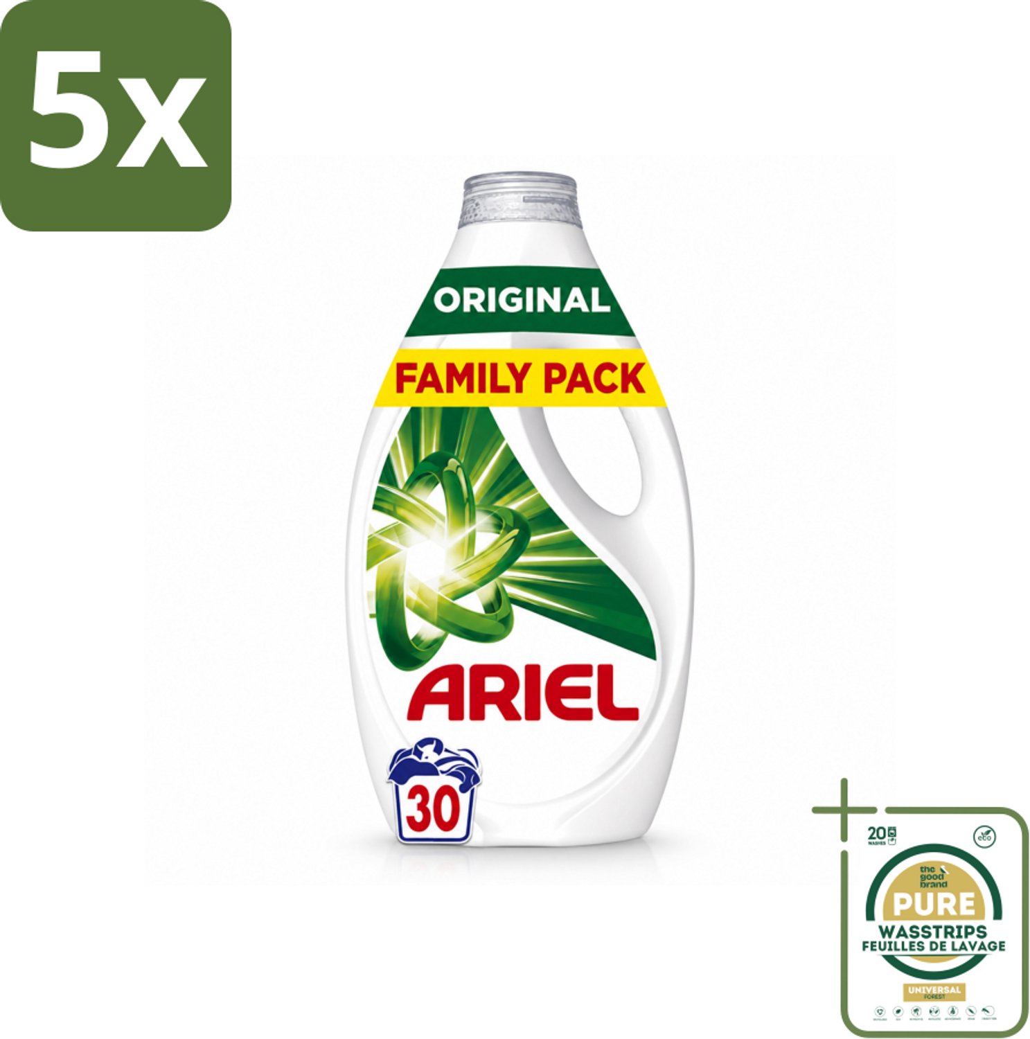 5 x Ariel - Vloeibaar Wasmiddel - Original - 30 Wasbeurten - 1350 ml - Wasstrips - Vloeibaar Wasmiddel - Ariel - Wasmiddel Voor Koud Wassen - Vlekverwijdering - Frisse Geur