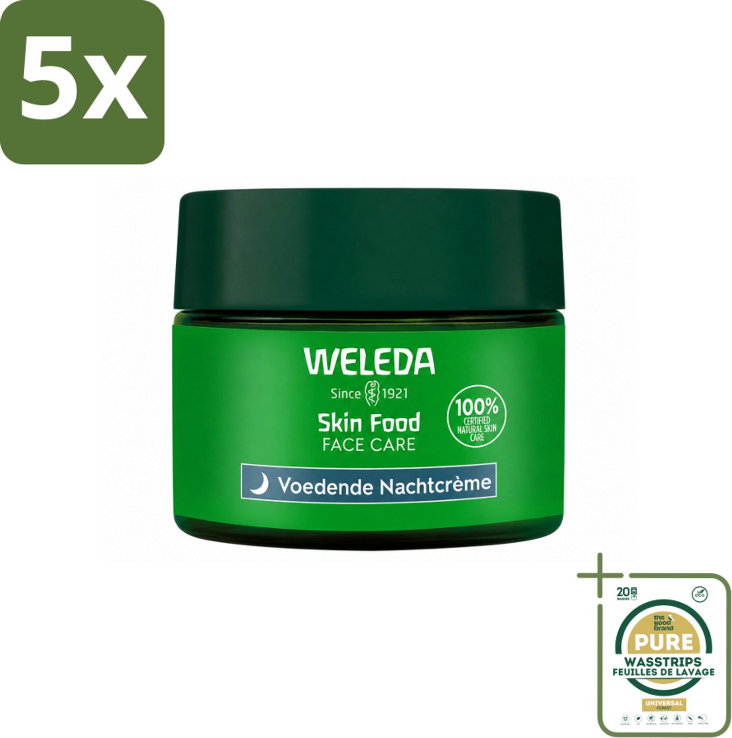 5 x WELEDA - Nachtcrème voedend - Skin Food - 40 ml - Wasstrips - Nachtcrème - Voedende Crème - Huidherstel - Huidverzorging - Stralende Huid
