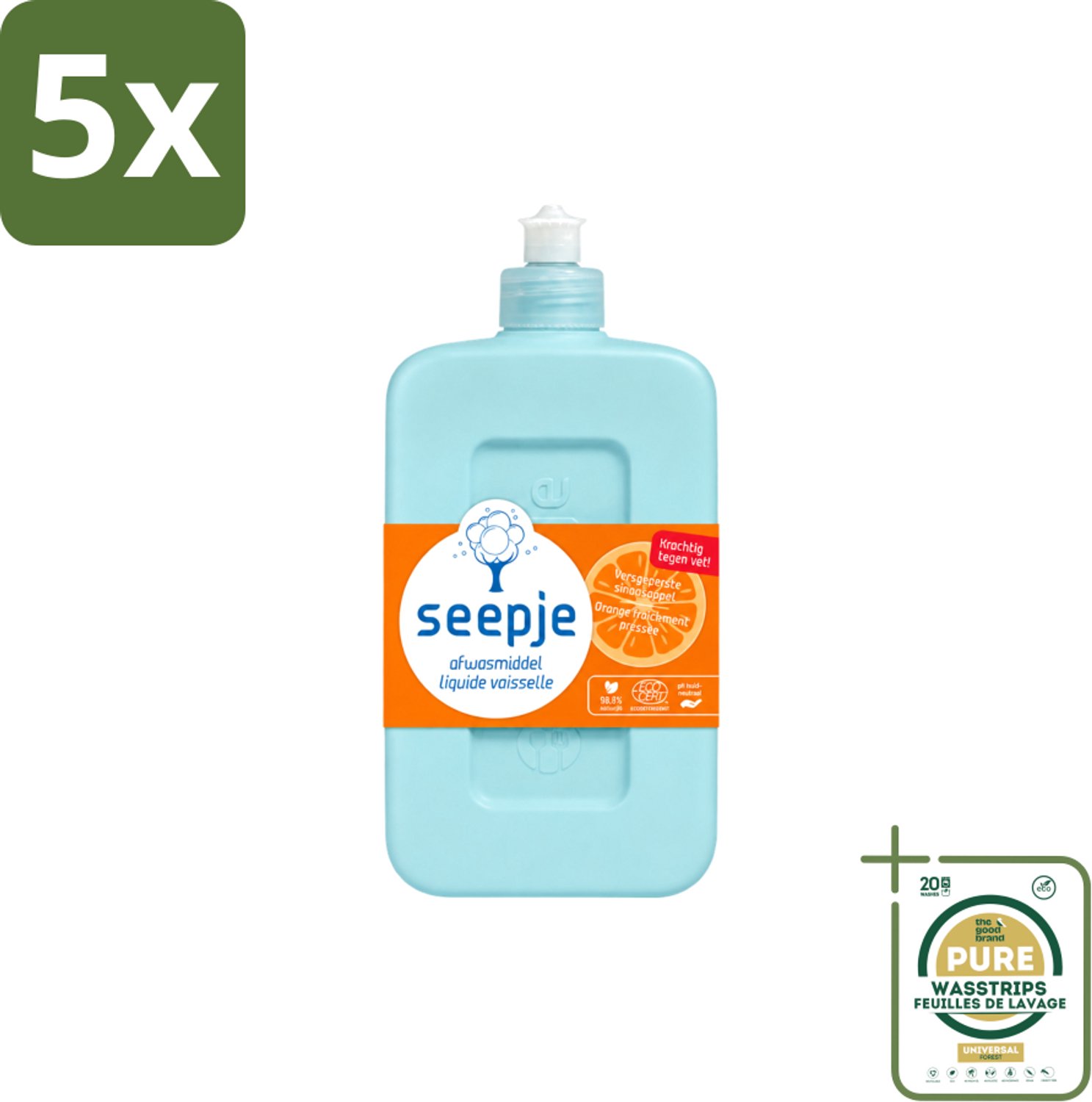 5 x Seepje - Afwasmiddel - Krachtige Reiniging - Versgeperste Sinaasappel Geur - 500 ml - Wasstrips - Afwasmiddel - Reinigingsmiddel - Vaat Reinigen - Natuurlijk Afwasmiddel - Milieuvriendelijk Afwasmiddel