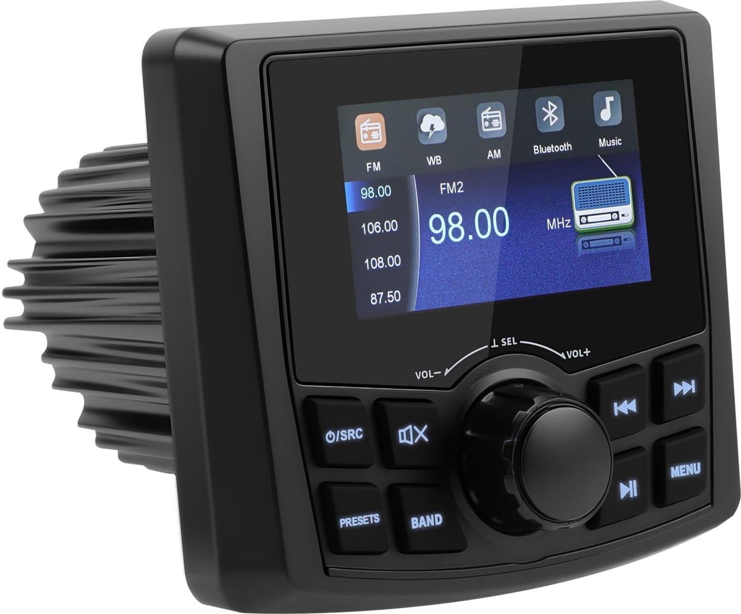 Marine stereo-ontvanger, digitale radio-ontvanger voor boten met MP5-mediaspeler, USB-aansluiting, BT-streaming en IPX6 waterdichte bescherming, geschikt voor boten, jachten en mariene