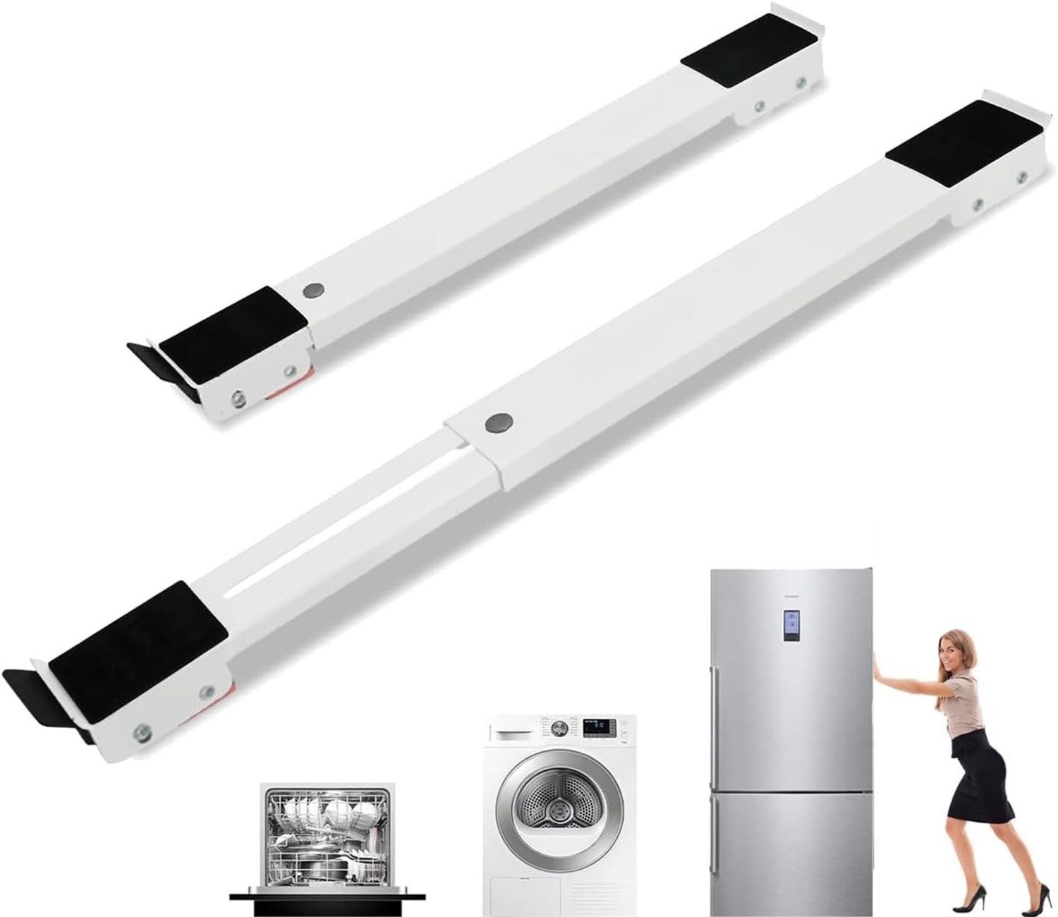 Verstelbaar Onderstel voor Wasmachine en Koelkast met 300kg Draagvermogen en 18 Wielen, Antislip Rubber en Meubelwielen (45-72cm)