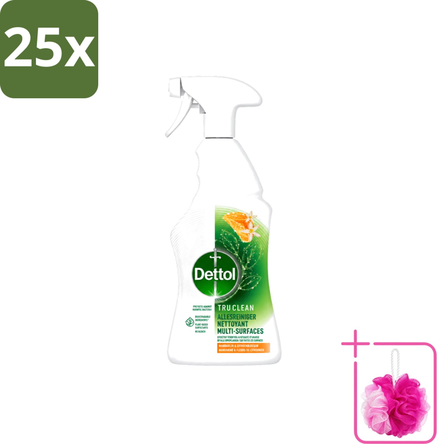 25 x Dettol Tru Clean - Allesreiniger - Spray - Mandarijn & Citroenbloesem - Multi-Oppervlakken - 500ml - Bulkverpakking - Allesreiniger - Douchemop - Reinigen