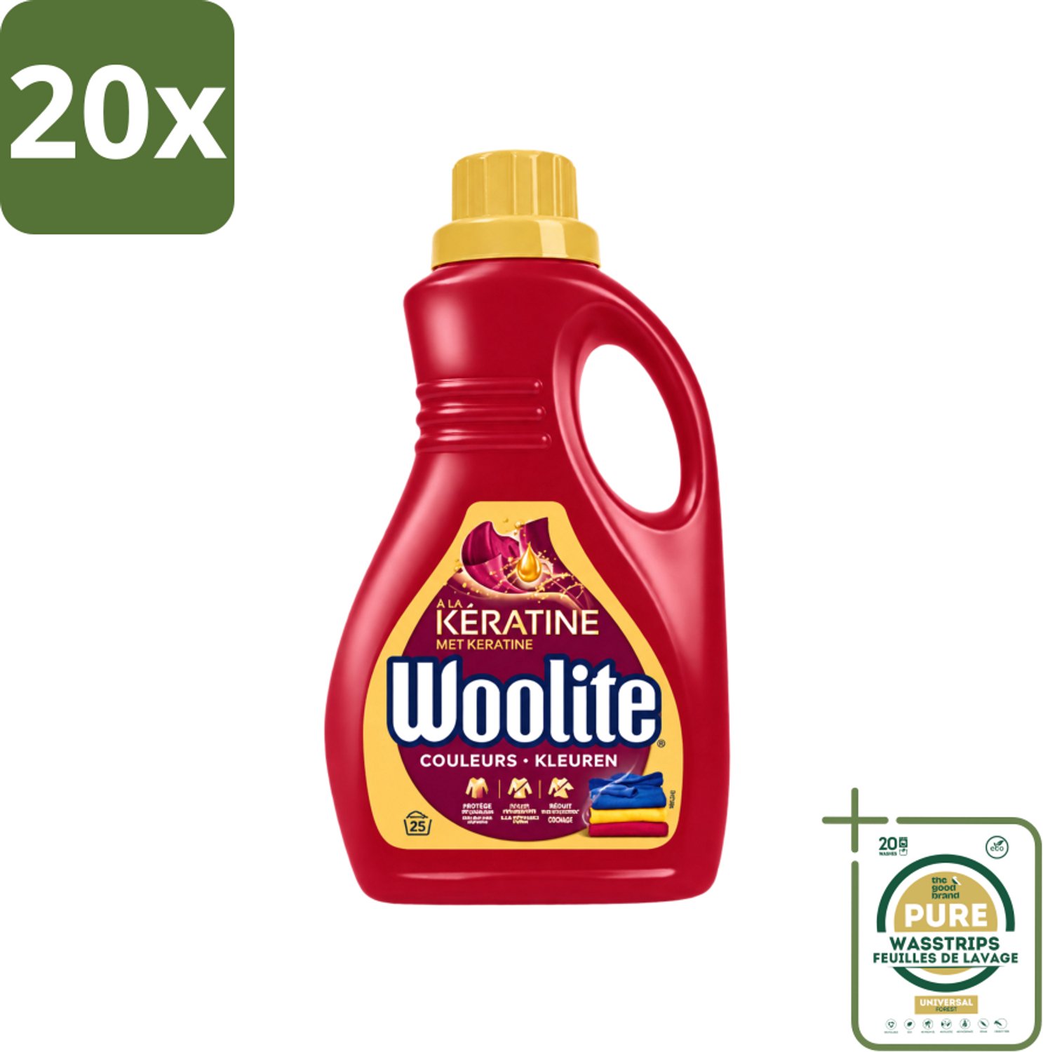 20 x Woolite Color - Vloeibaar Wasmiddel - Met Keratine - Gekleurde Was - 25 Wasbeurten - 1,5L - Wasstrips - Gekleurde Was - Keratine Wasmiddel - Kleurbehoud - Vloeibaar Wasmiddel - Wasmiddel Voor Gekleurde Kleding