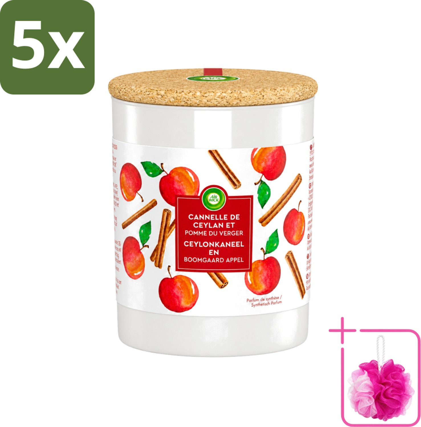 Air Wick 5 x Air Wick - Geurkaars - Kaneel & Boomgaard Appel - 35 Uur Brandduur - Bulkverpakking - Geurkaars - Douchemop - Kaneel Rood