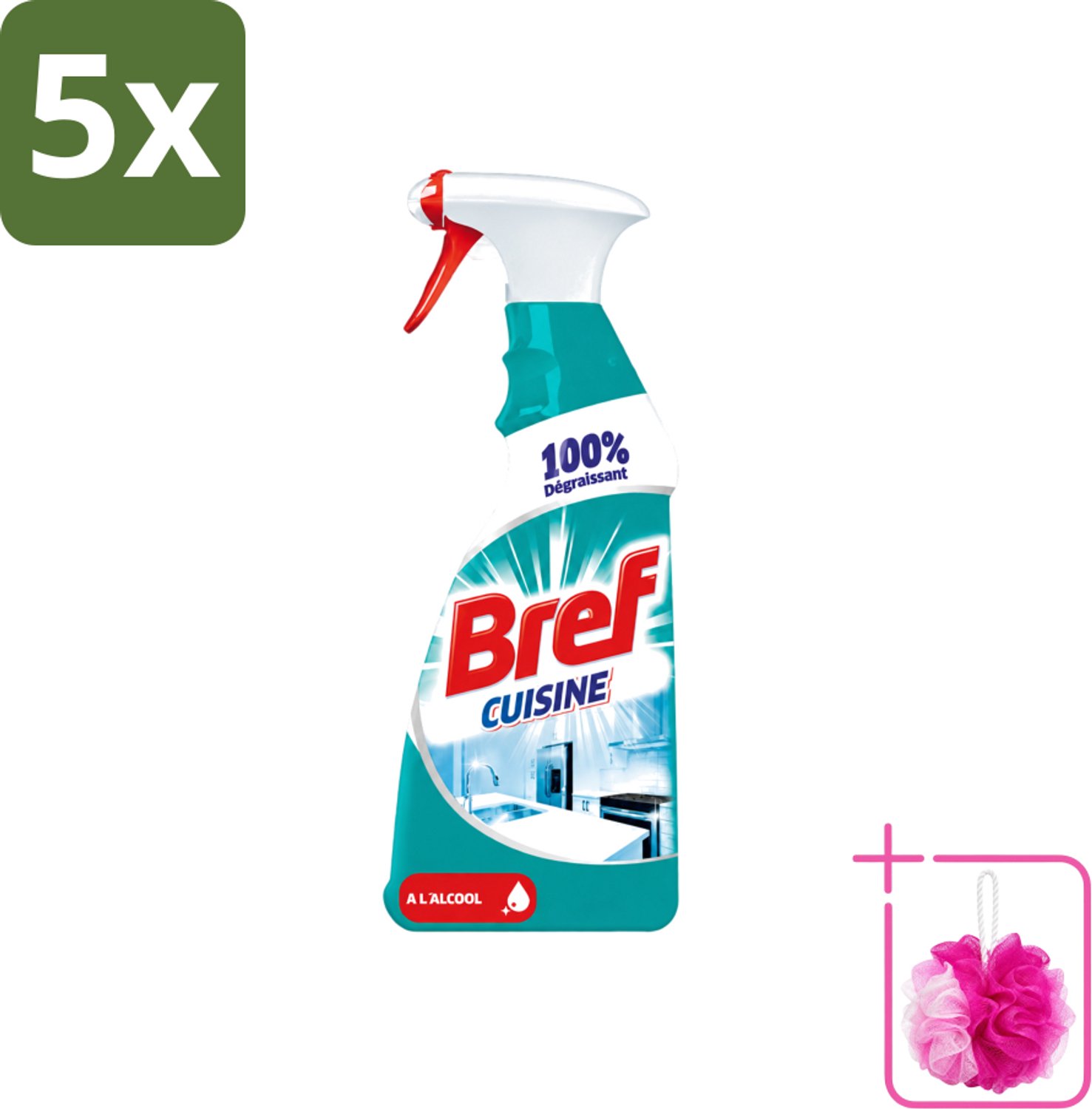 5 x Bref Keuken - Reinigingsspray - Ontvetter - Met Alcohol - 750 ml - Bulkverpakking - Keuken reinigen - Douchemop - Ontvetter