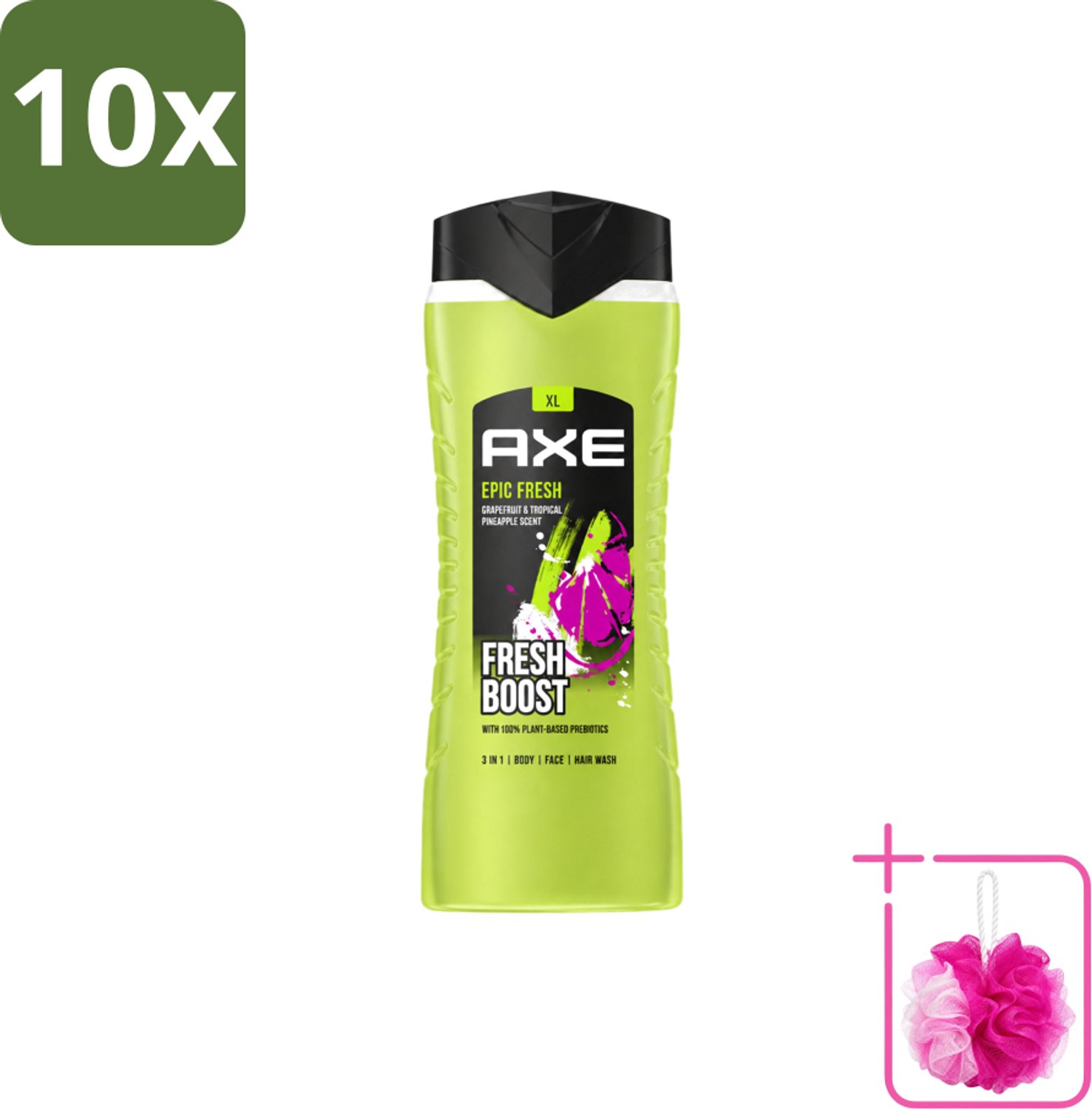 10 x AXE – Douchegel – Epic Fresh Fresh Boost 3-in-1 – 400 ml - Bulkverpakking - Douchegel - Douchemop - Frisheid