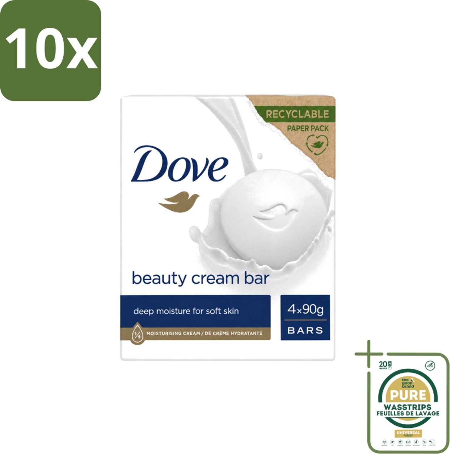 10 x Dove Original - Zeep - Beauty Cream Bar - 360 g - Wasstrips - Zachte Reiniging - Gezichtszeep - Huidverzorging - Zeepbar - Dagelijks Gebruik