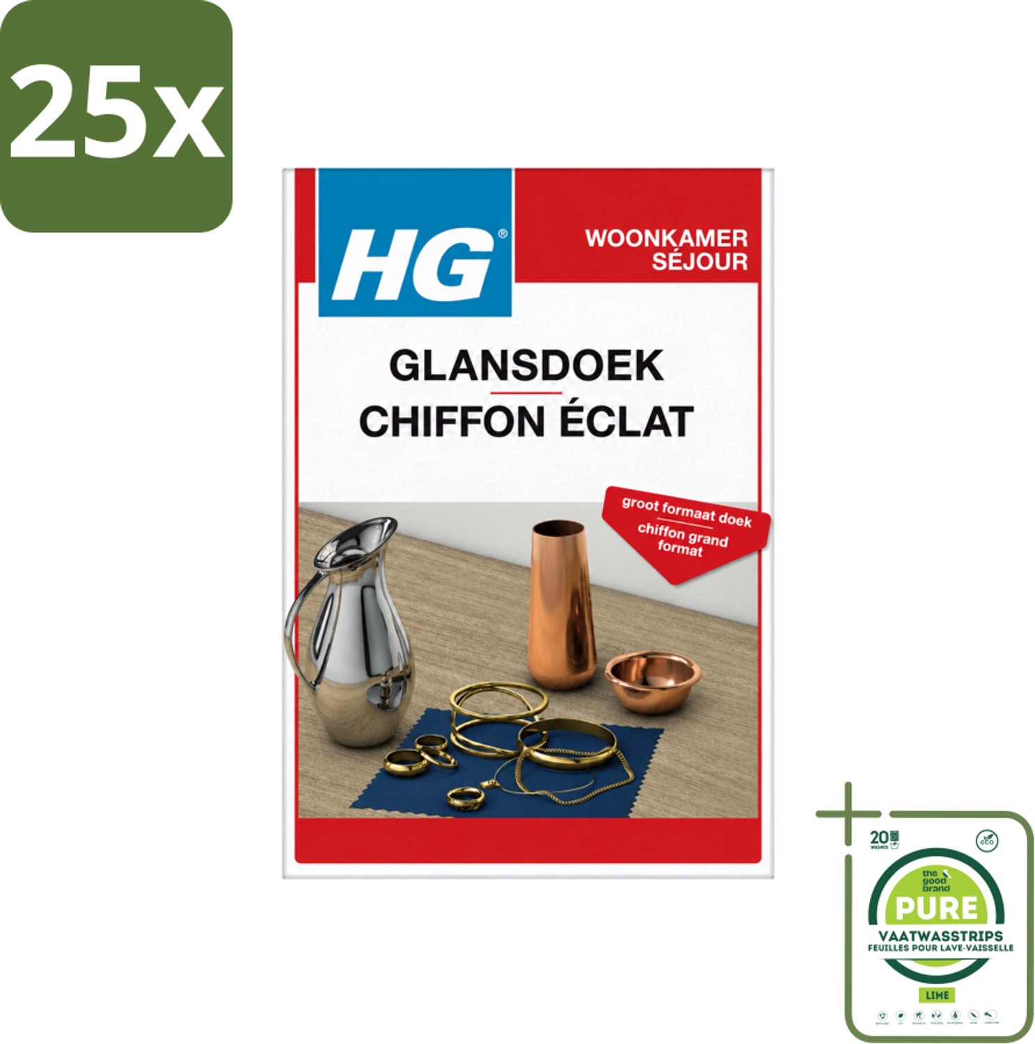 25 x HG - Zilver Glansdoek - Groot Formaat - Optimale Glans - 1 Doek - Grootverpakking - Vaatwasstrips - Zilveren Glansdoek - Glans Herstellen - Oxidatie Verwijderen - Zilver Reinigen - Zilveren Voorwerpen