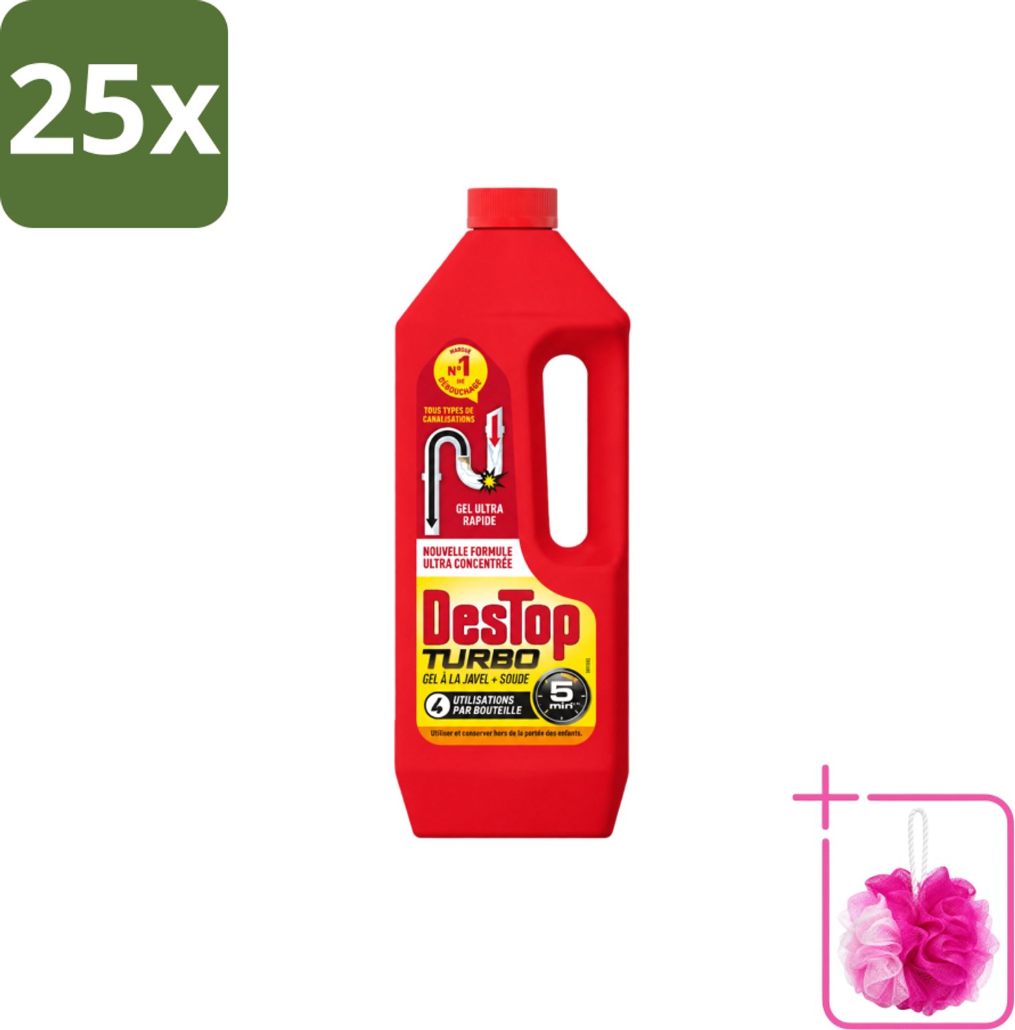 25 x Destop - Ontstopper - Turbo Gel - 1 L - Bulkverpakking - Ontstoppen - Douchemop - Afvoer