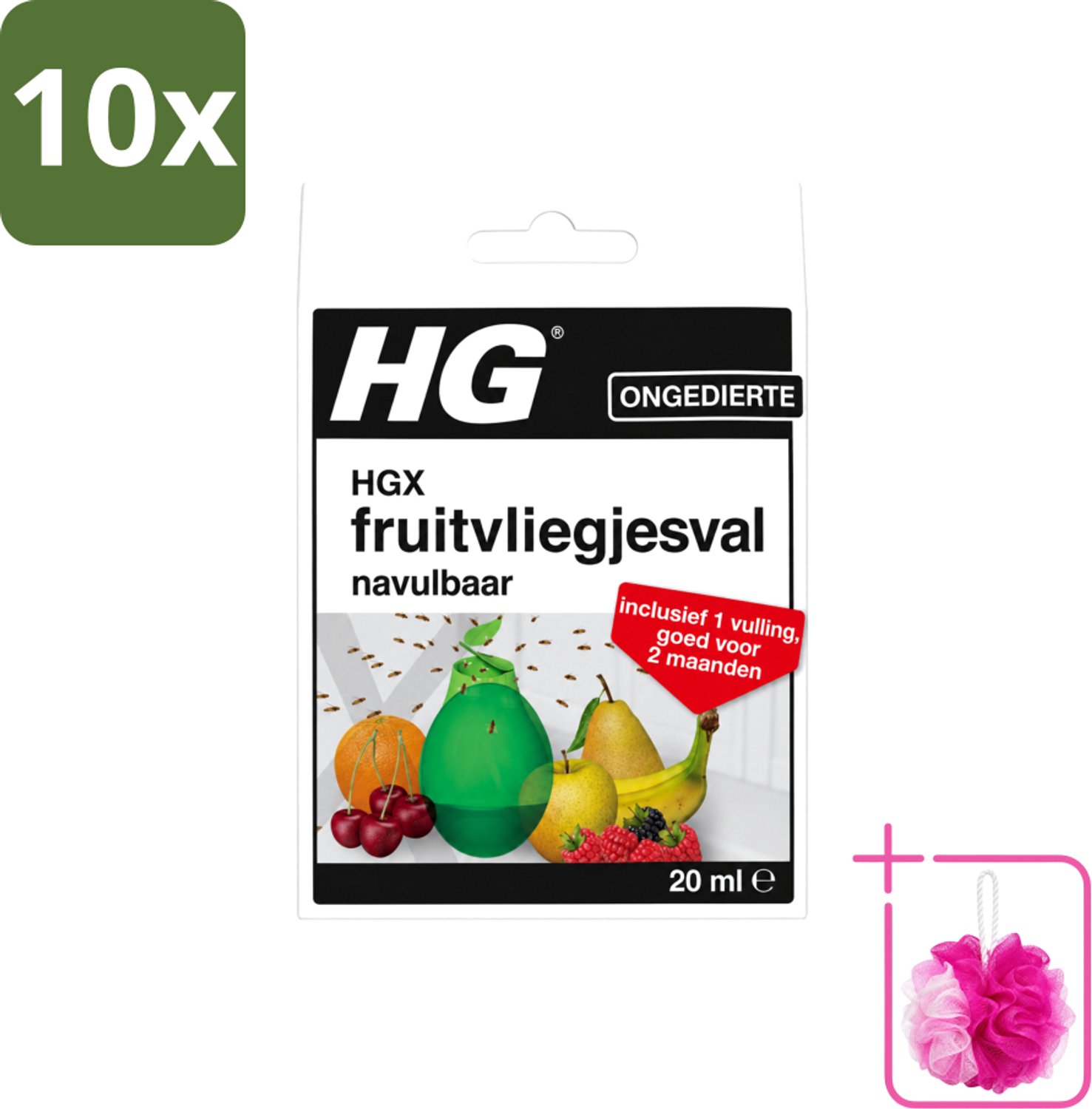 10 x HG X - Ongedierte - Fruitvliegjesval Navulbaar - Inclusief 1 Vulling - 20 ml - Bulkverpakking - Fruitvliegjesval - Douchemop - Fruitvliegjes bestrijding