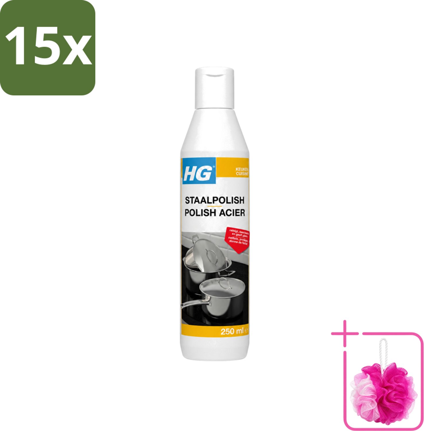15 x HG - Staalpolish - Beschermt & Polijst RVS - 250 ml - Bulkverpakking - Roestvrij staal polish - Douchemop - Keukenpolijst