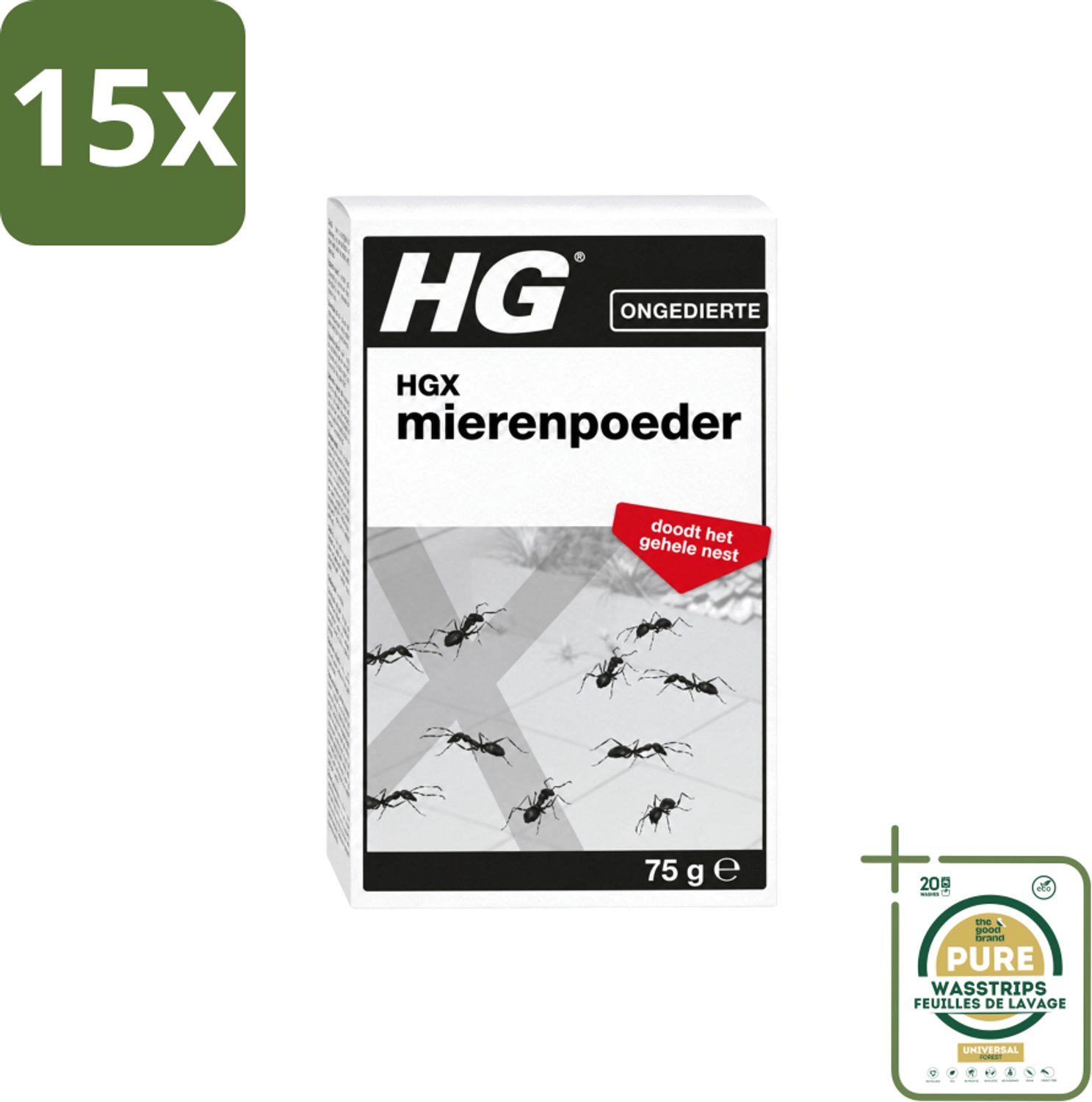 15 x HG X - Ongedierte - Mierenpoeder - Doodt Het Gehele Nest - 75 g - Wasstrips - Mierenpoeder - Mierenbestrijding - Mieren Uitroeien - Mierennest - Mieren Buiten
