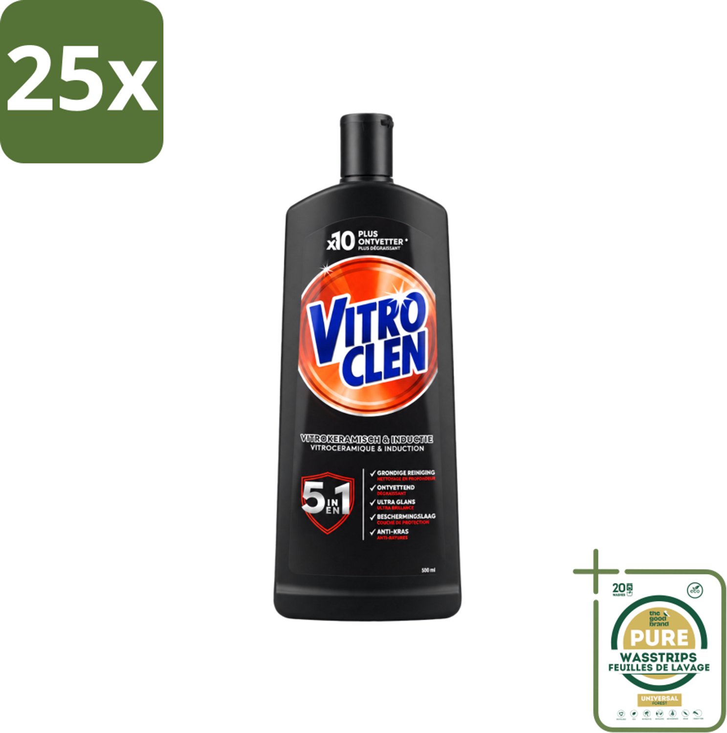 25 x Vitroclen - Kookplaatreiniger - Keramisch & Inductie - 5 in 1 - 500 ml - Wasstrips - Keramische Kookplaat Reinigen - Inductiekookplaat Reinigen - Kookplaat Reiniger - Kookplaat Beschermen - Vlekken Verwijderen