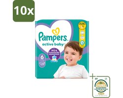 10 x Pampers – Luiers – Active Baby Maat 6 – 32 Luiers - Wasstrips - Baby Luiers - Bescherming Tegen Doorlekken - Bewegingsvrijheid - Comfort - Droogheid