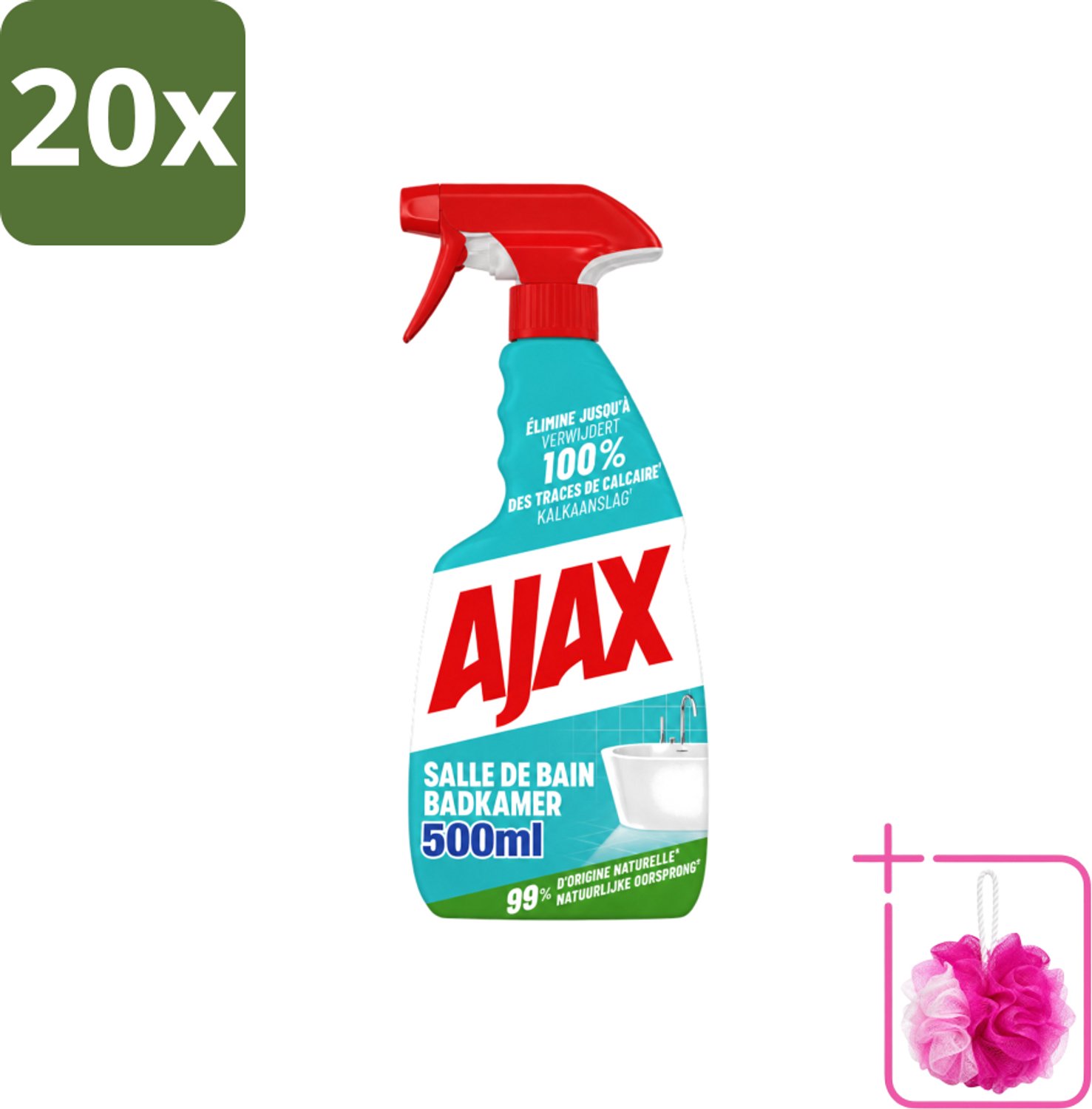 20 x Ajax – Badkamer Spray – 500 ml - Bulkverpakking - Badkamer reinigen - Douchemop - Kalk verwijderen