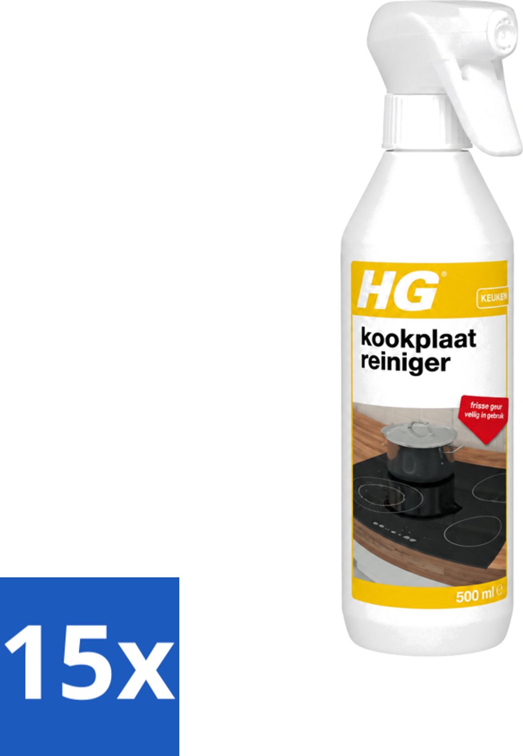 15 x HG - Kookplaatreiniger Spray - Frisse Geur - Veilig in Gebruik - 500 ml - Voordeelverpakking - 15 stuks