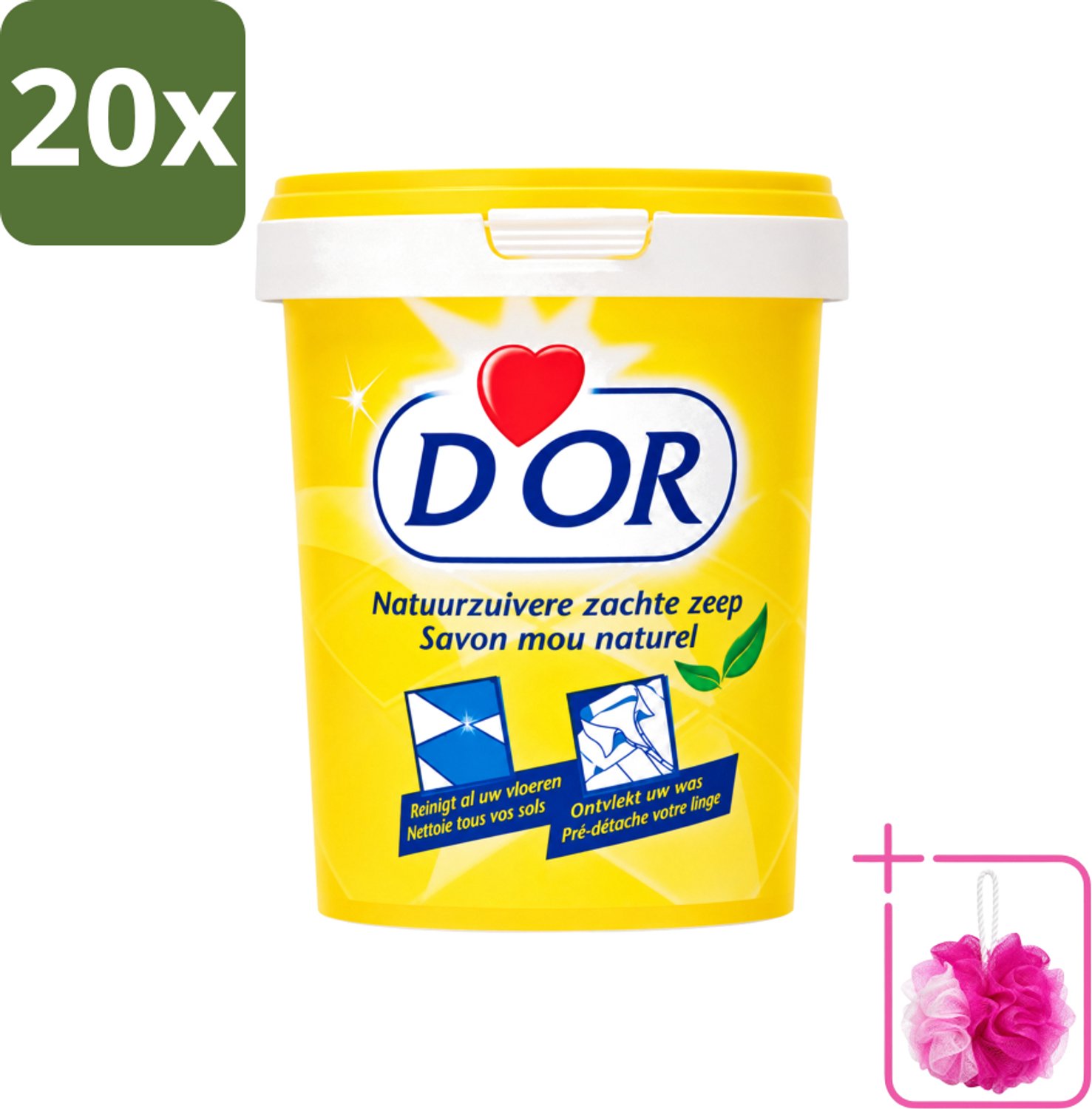 20 x D'Or - Natuurzuivere Zachte Zeep - Vast Zeepmiddel - Voor Vloeren en Was - 1 kg - Bulkverpakking - Natuurlijke zeep - Douchemop - Reiniging