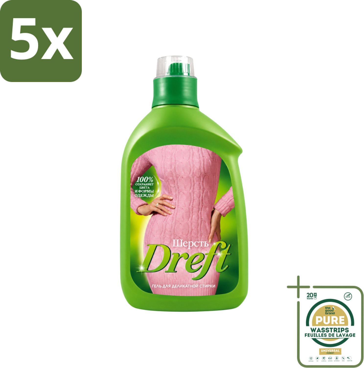 5 x Dreft - Vloeibaar Wasmiddel - Witte en Gekleurde Was - Voor Wol - 800 ml - Wasstrips - Wasmiddel Voor Wol - Zachte Was - Was Voor Gevoelige Stoffen - Wasmiddel Voor Witte En Gekleurde Kleding - Wasmiddel Voor Wol En Zijde