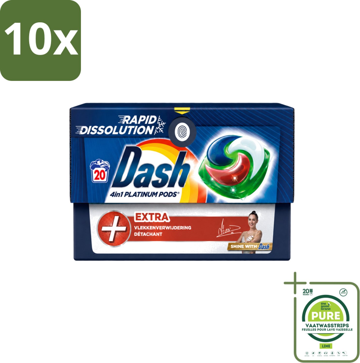 10 x Dash – Wasmiddel Pods 4-in-1 Platinum – Extra Vlekkenverwijdering – 20 Capsules - Grootverpakking - Vaatwasstrips - Wasmiddelcapsules - Krachtige Wasmiddel - Vlekverwijdering - Kleurbehoud - Frisheid