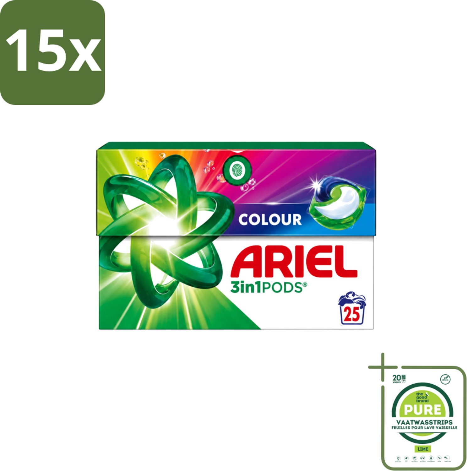 15 x Ariel – Pods 3in1 – Color – 500 g – 25 wasbeurten - Grootverpakking - Vaatwasstrips - Kleurwas - Kleurbehoud - Wasmiddel - 3in1 Pods - Ariel Pods