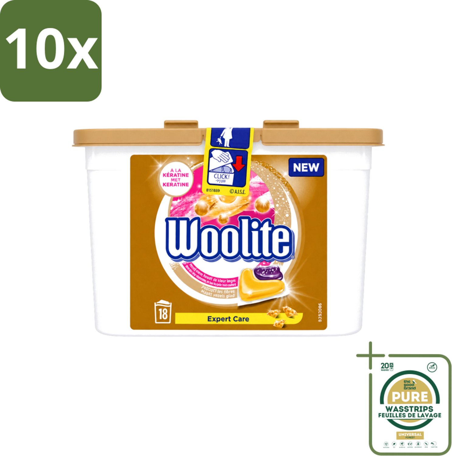 10 x Woolite Expert Care - Wasmiddelcapsules - Met Keratine - Delicate Was - 18 Wasbeurten - Wasstrips - Delicate Was - Keratine Wasmiddel - Wasmiddel Voor Zijde - Wasmiddel Voor Wol - Wasmiddel Voor Lingerie