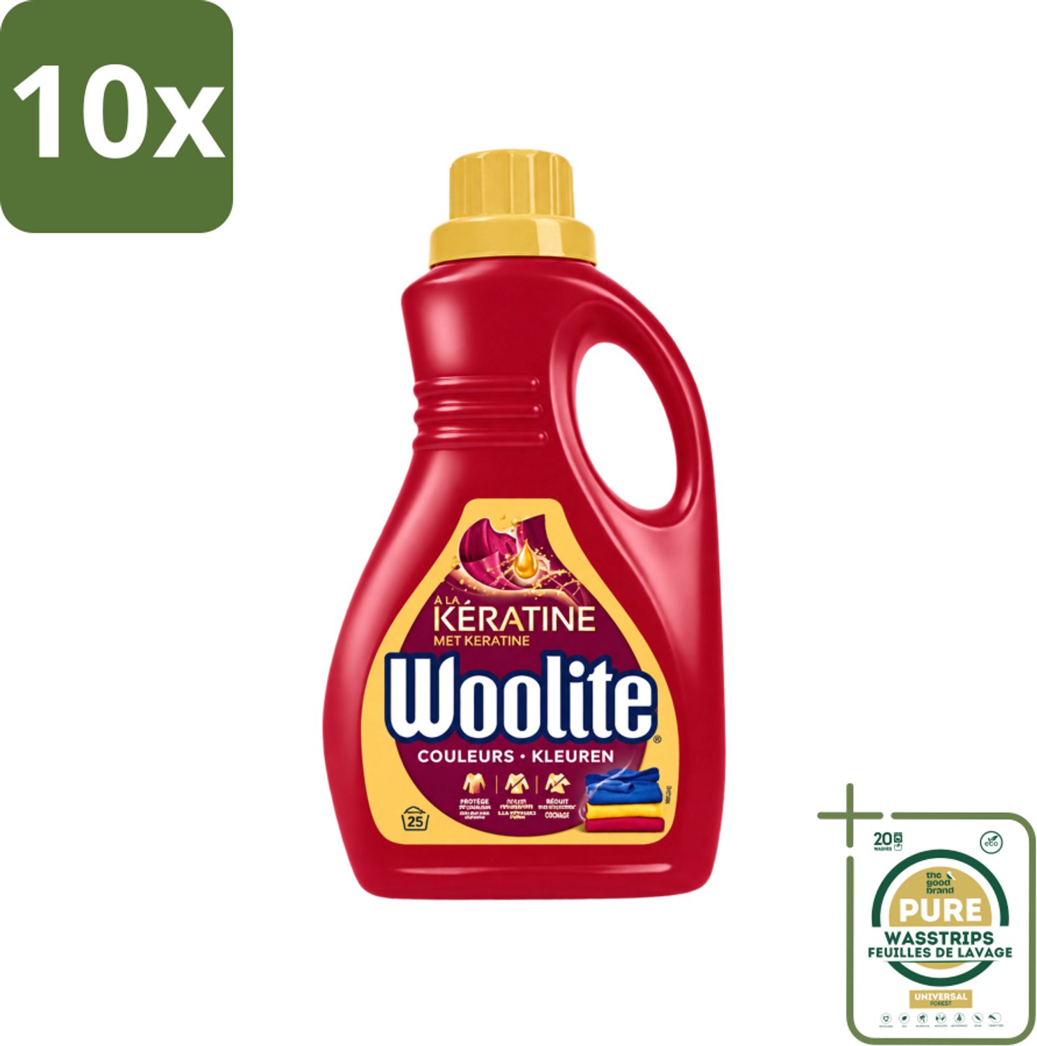 10 x Woolite Color - Vloeibaar Wasmiddel - Met Keratine - Gekleurde Was - 25 Wasbeurten - 1,5L - Wasstrips - Gekleurde Was - Keratine Wasmiddel - Kleurbehoud - Vloeibaar Wasmiddel - Wasmiddel Voor Gekleurde Kleding