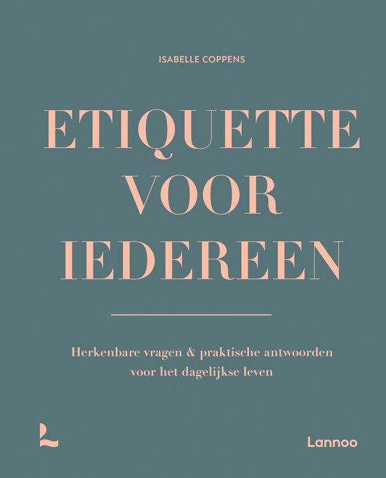 Boekomslag met donkerblauwe achtergrond en roze letters: Etiquette voor iedereen door Isabelle Coppens.